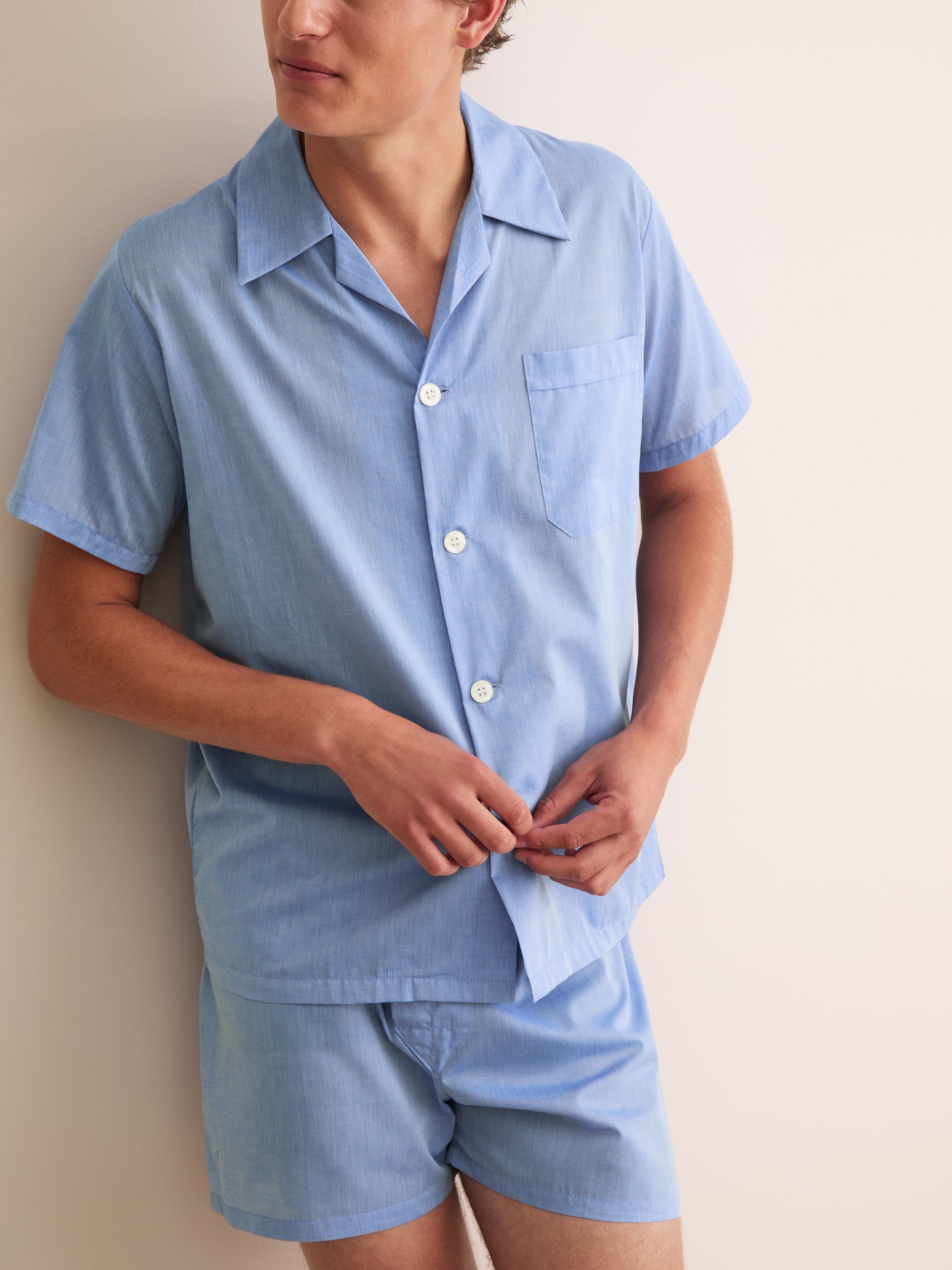 Men's Short Pyjamas Amalfi Cotton Batiste Blue