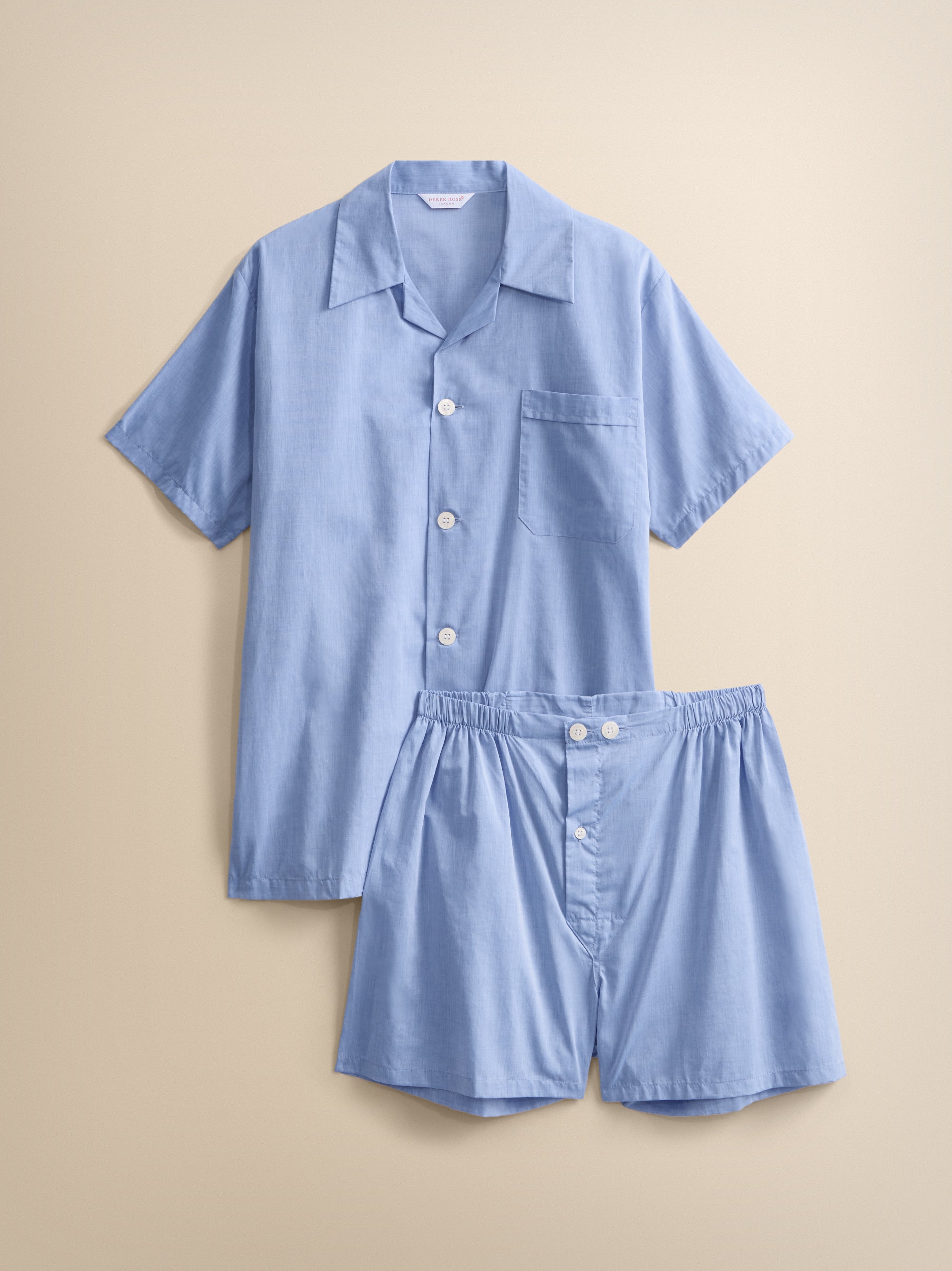 Men's Amalfi Cotton Batiste Short Pyjamas Mid Blue | Derek Rose