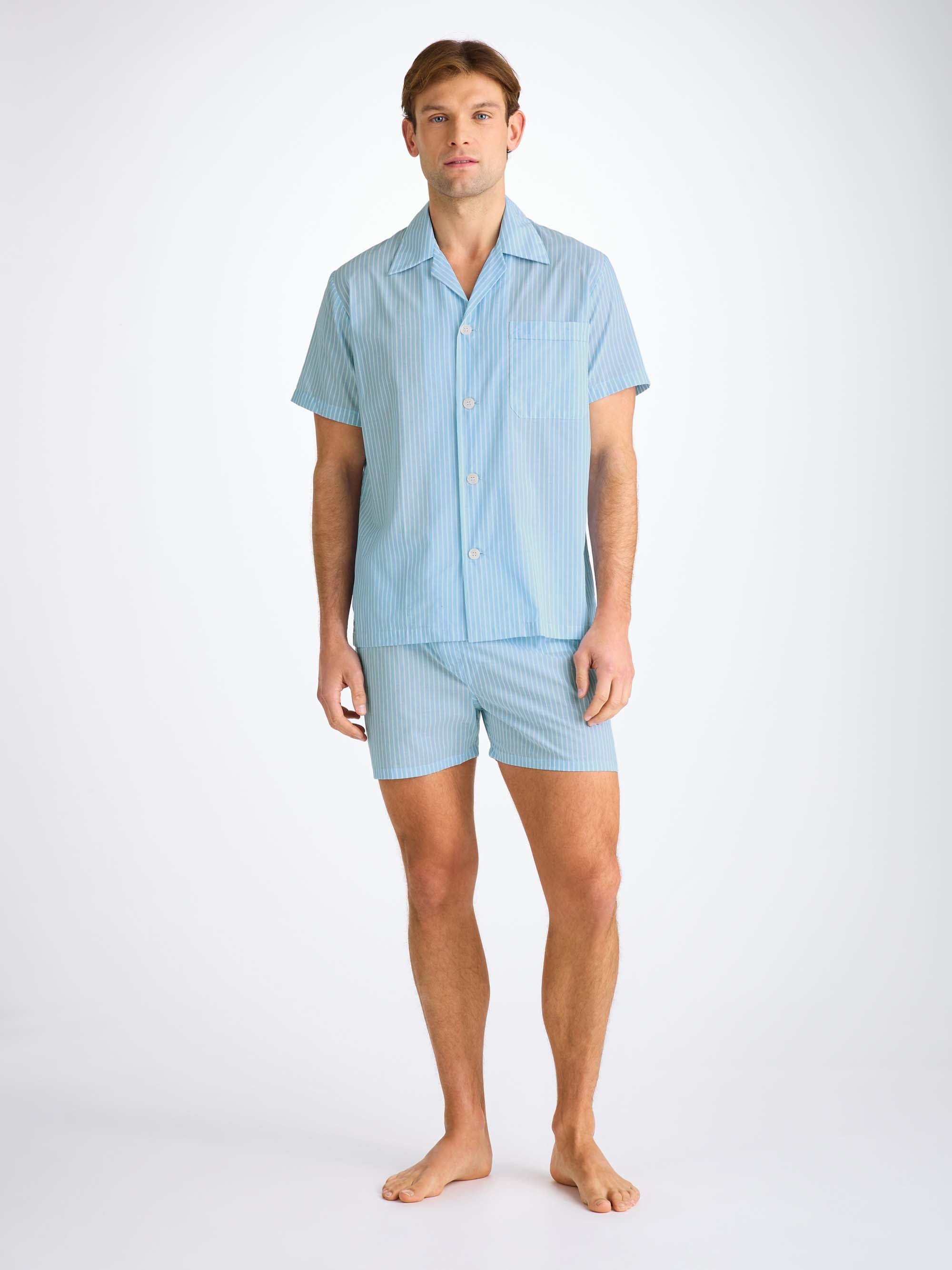 Men's Short Pajamas Amalfi 21 Cotton Batiste Blue