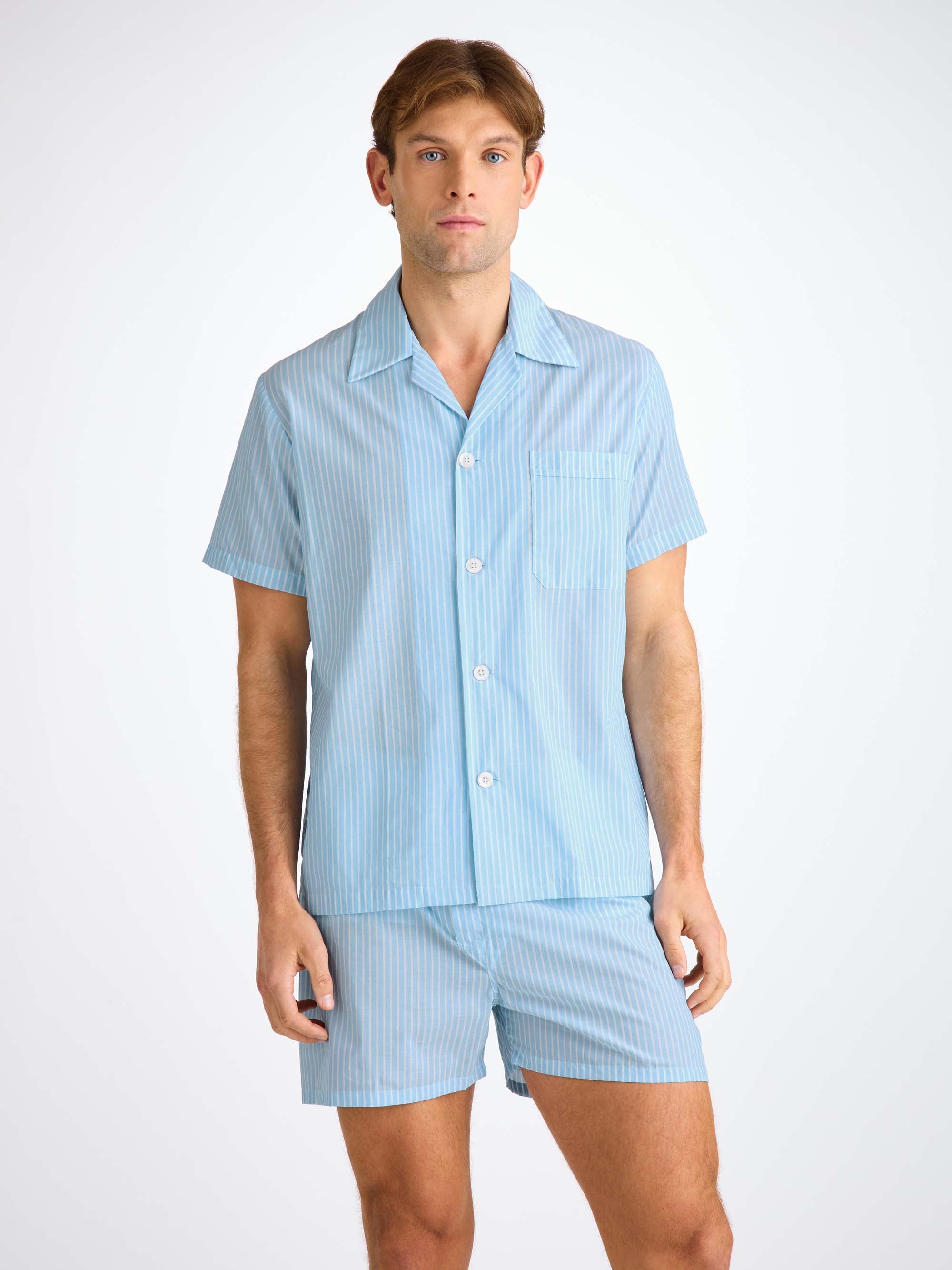 Men's Short Pajamas Amalfi 21 Cotton Batiste Blue