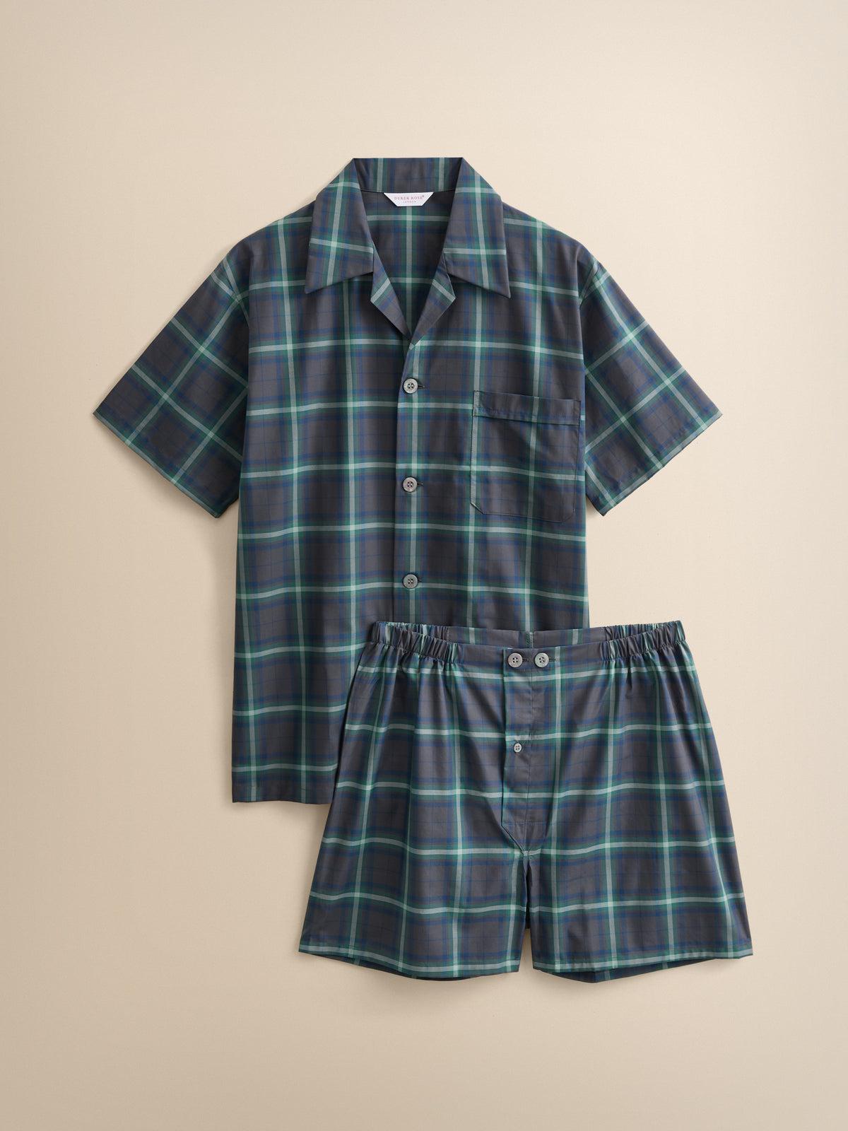 Barker Cotton Short Pyjamas Charcoal & Green Check