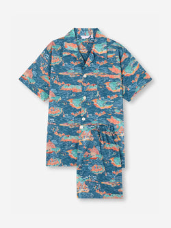 Men's Short Pyjamas Cotton Batiste Multi Fisherman's Scenic Print 