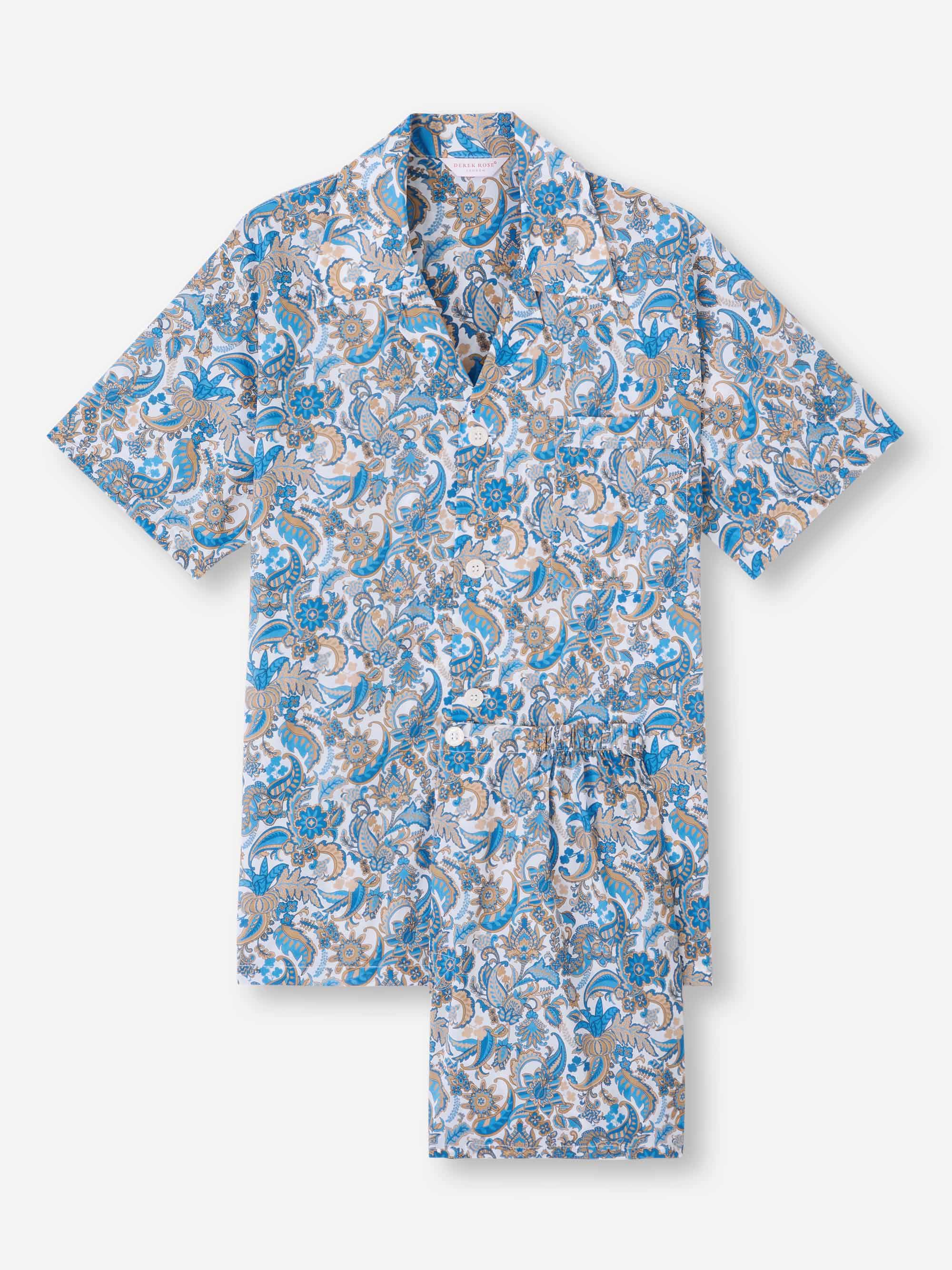 Men's Short Pyjamas Cotton Batiste White Jungle Paisley Print