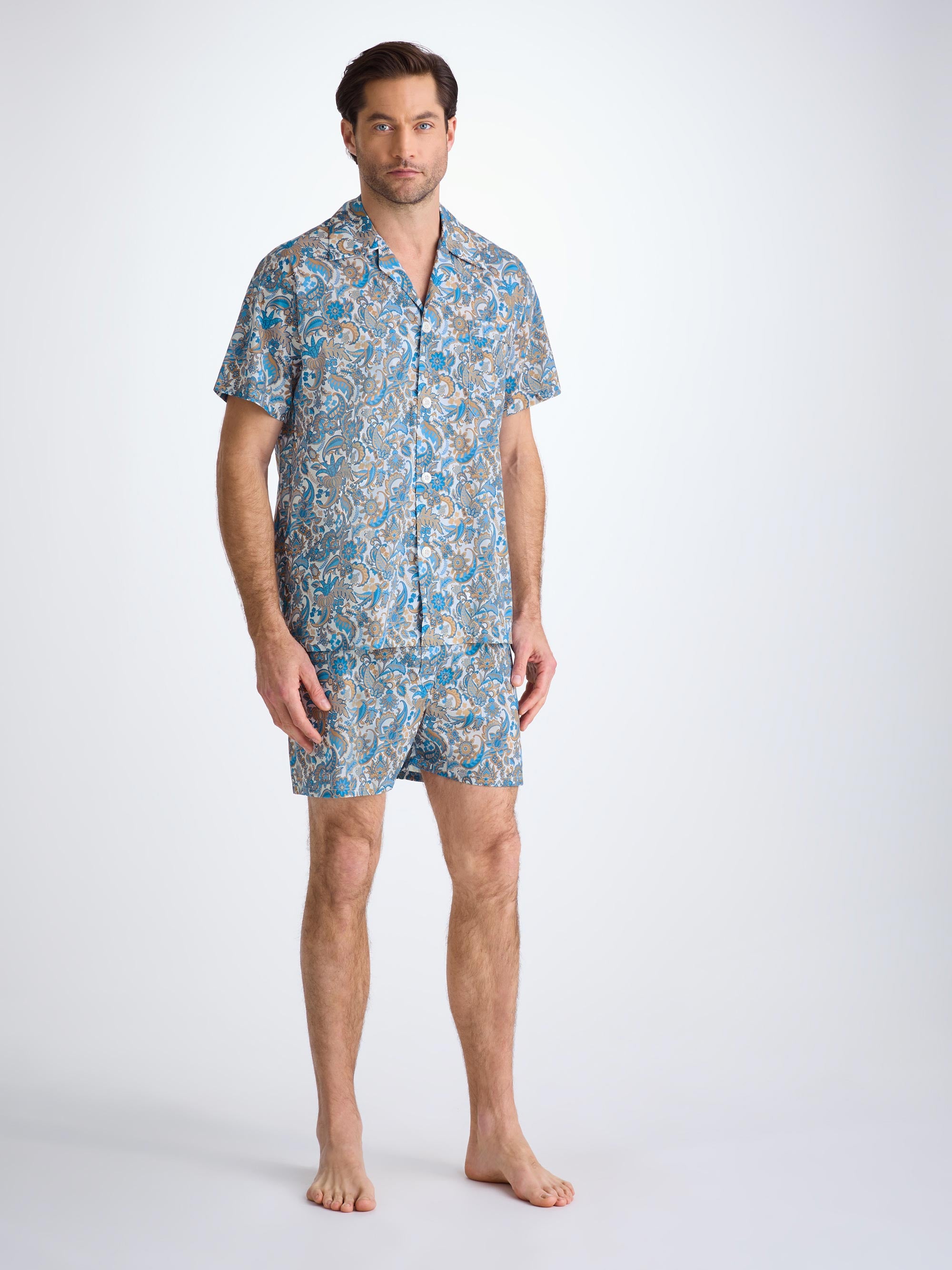 Men's Short Pyjamas Cotton Batiste White Jungle Paisley Print