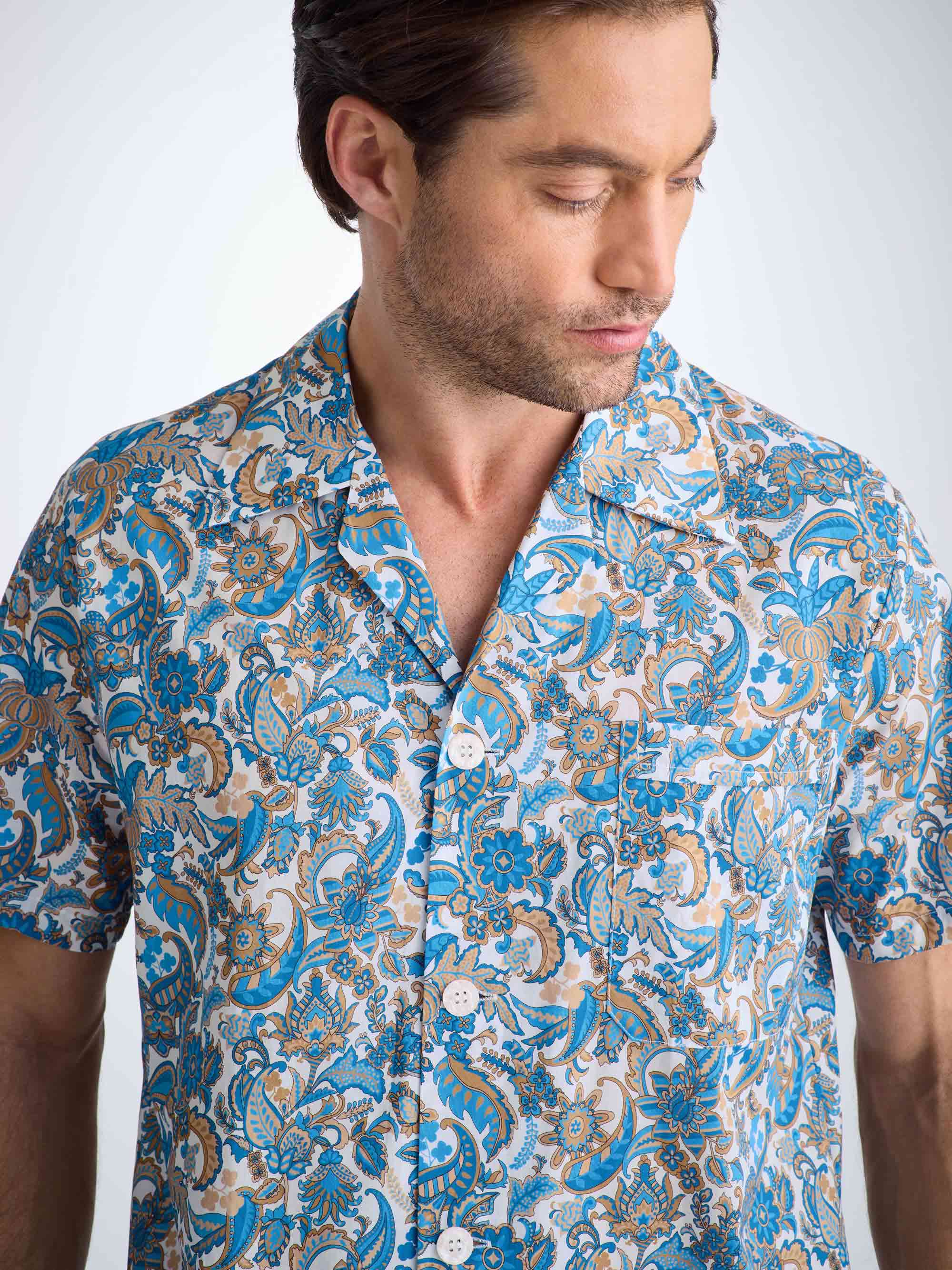 Men's Short Pyjamas Cotton Batiste White Jungle Paisley Print