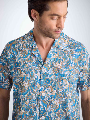 Men's Short Pyjamas Cotton Batiste White Jungle Paisley Print