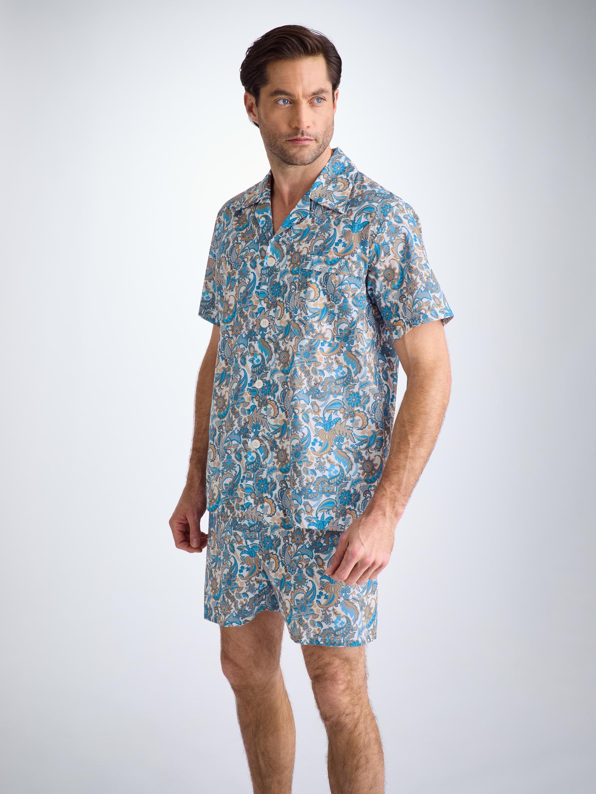 Men's Short Pyjamas Cotton Batiste White Jungle Paisley Print
