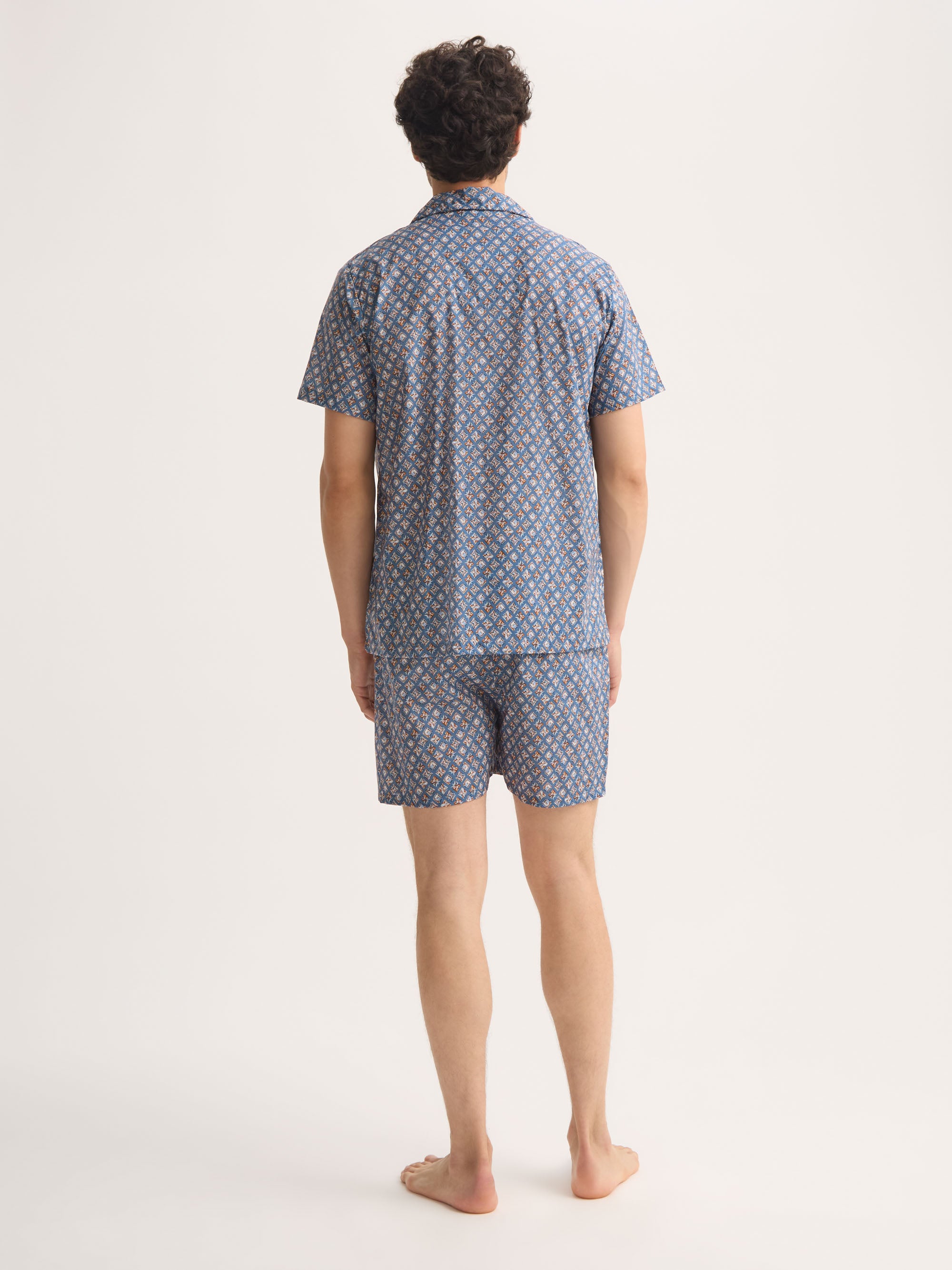 Men's Short Pyjamas Cotton Batiste Blue Multicolour Diamond Print