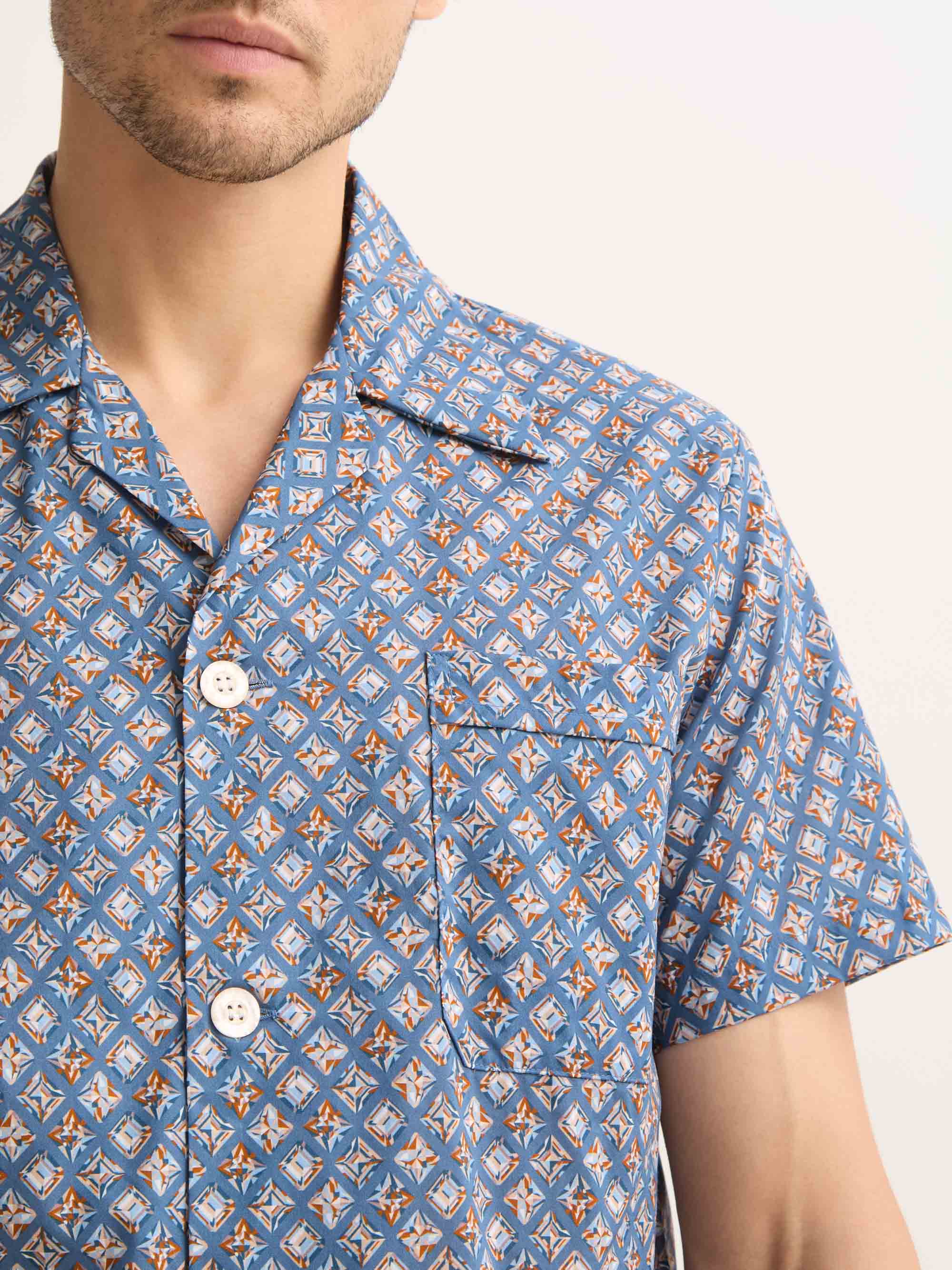 Men's Short Pyjamas Cotton Batiste Blue Multicolour Diamond Print