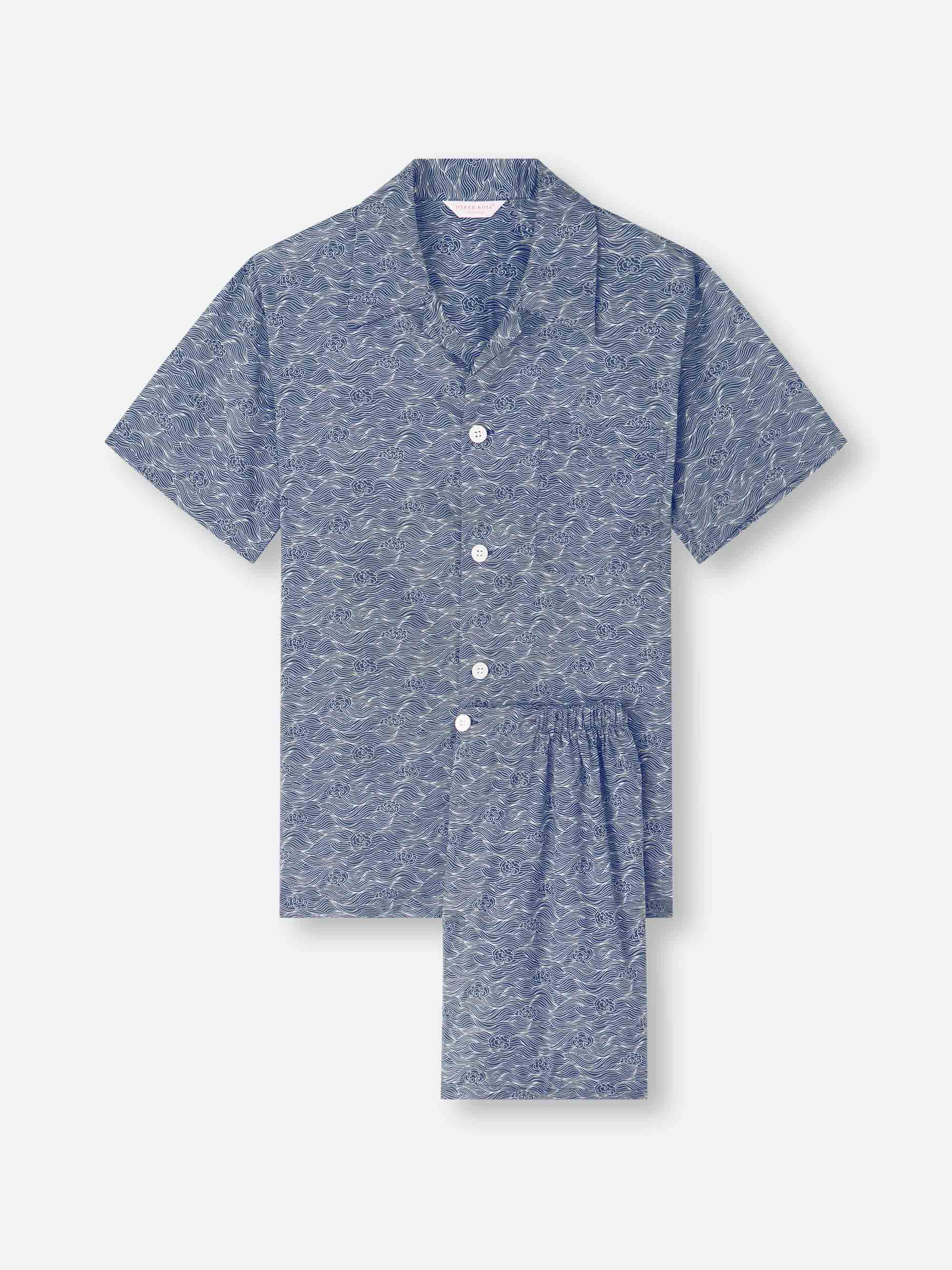 Men's Short Pyjamas Cotton Batiste Navy Blue Night Sky Print