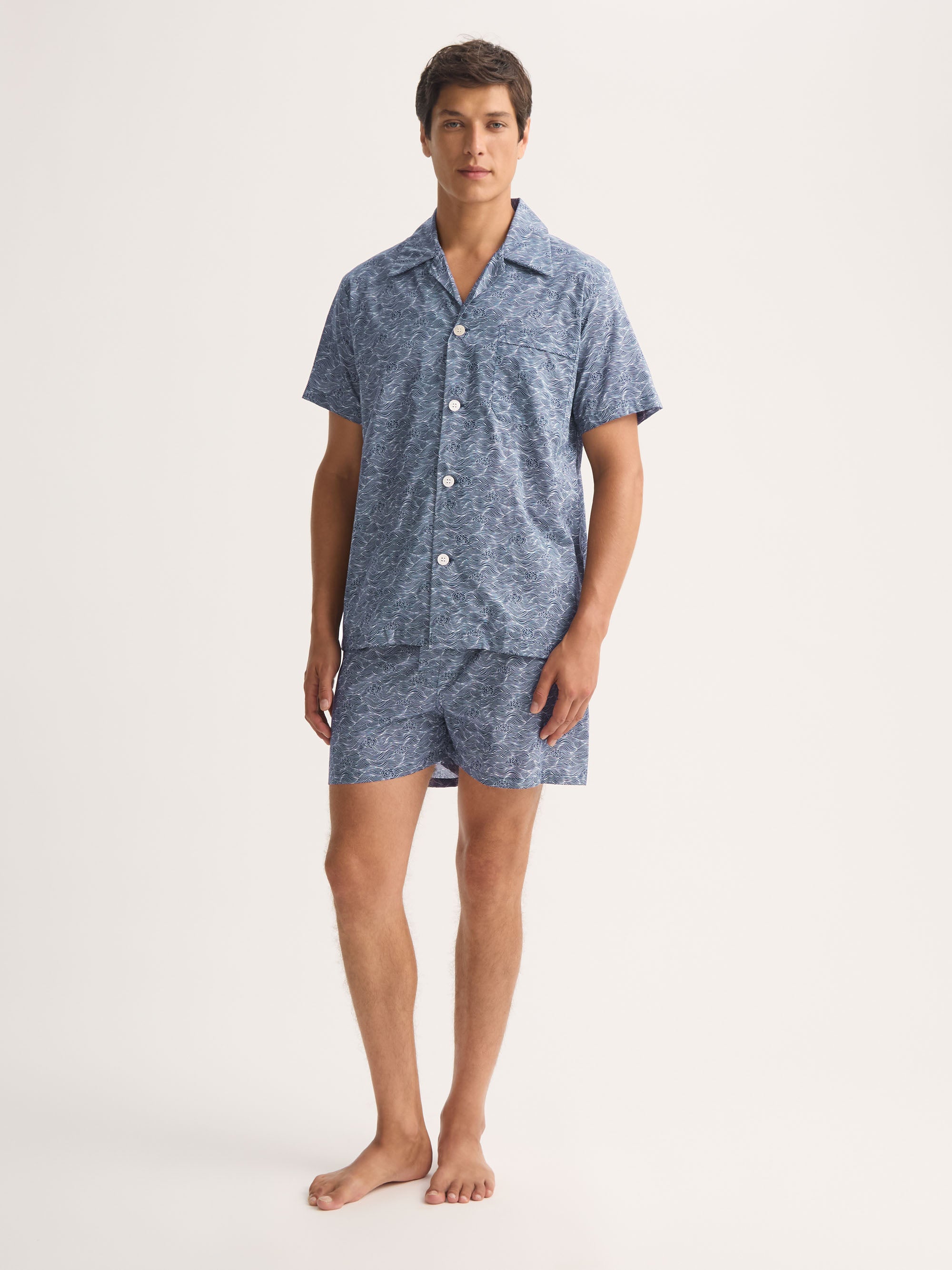 Men's Short Pyjamas Cotton Batiste Navy Blue Night Sky Print