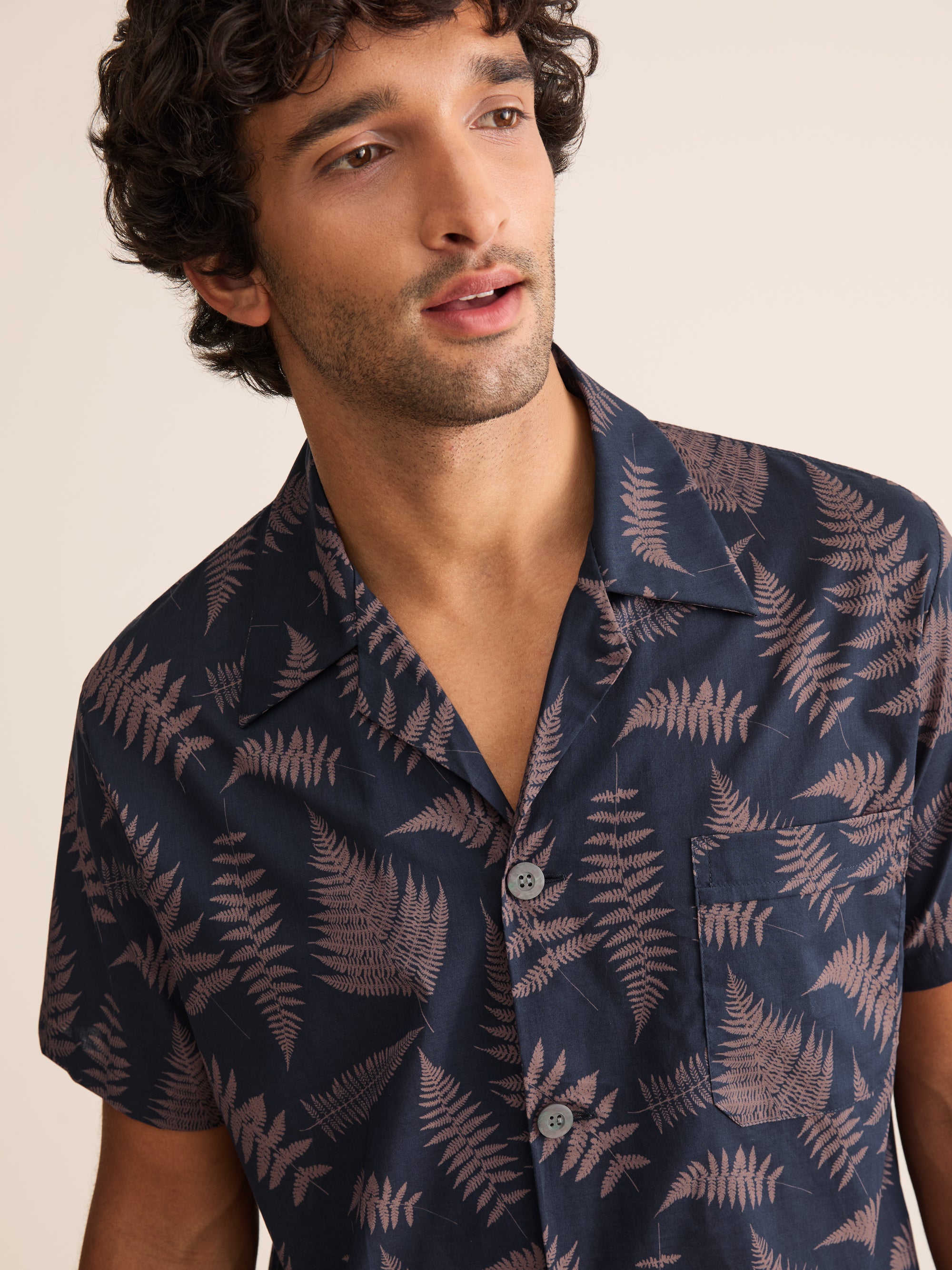 Ledbury Cotton Batiste Short Pajamas Navy & Pink Fern