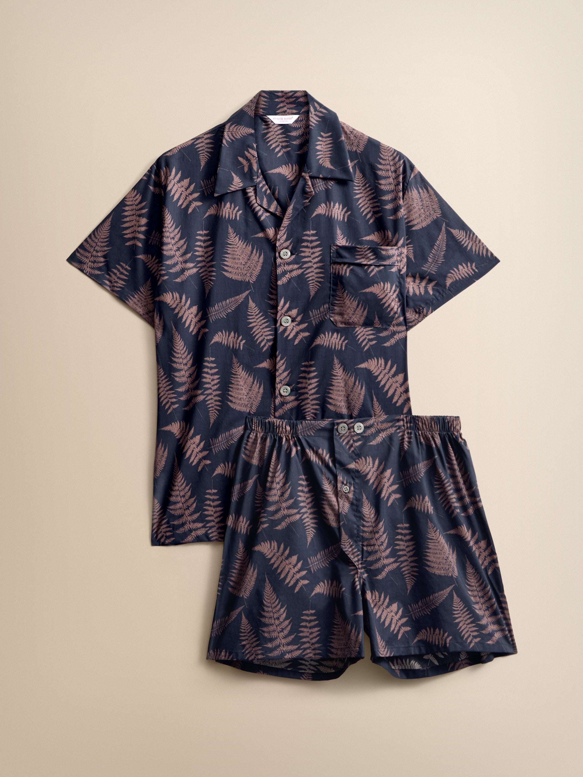 Ledbury Cotton Batiste Short Pajamas Navy & Pink Fern