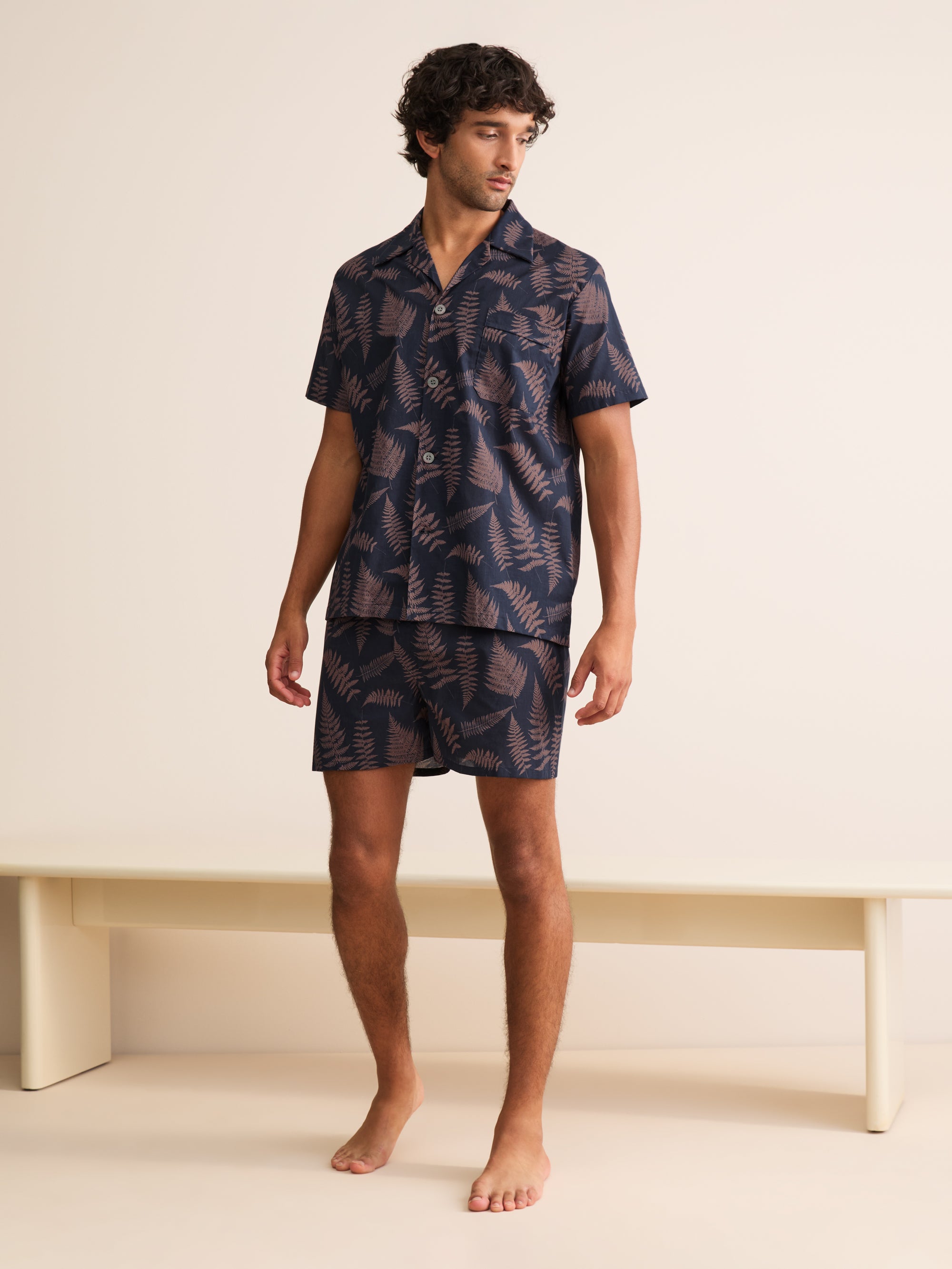 Ledbury Cotton Batiste Short Pajamas Navy & Pink Fern