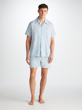 Men's Short Pyjamas Nelson 100 Cotton Batiste Blue