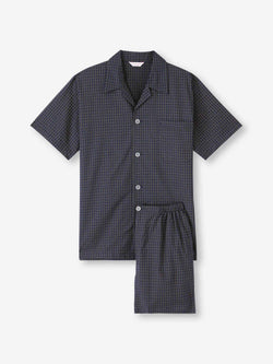 Men's Short Pyjamas Cotton Batiste Navy Jungle Leaf Print