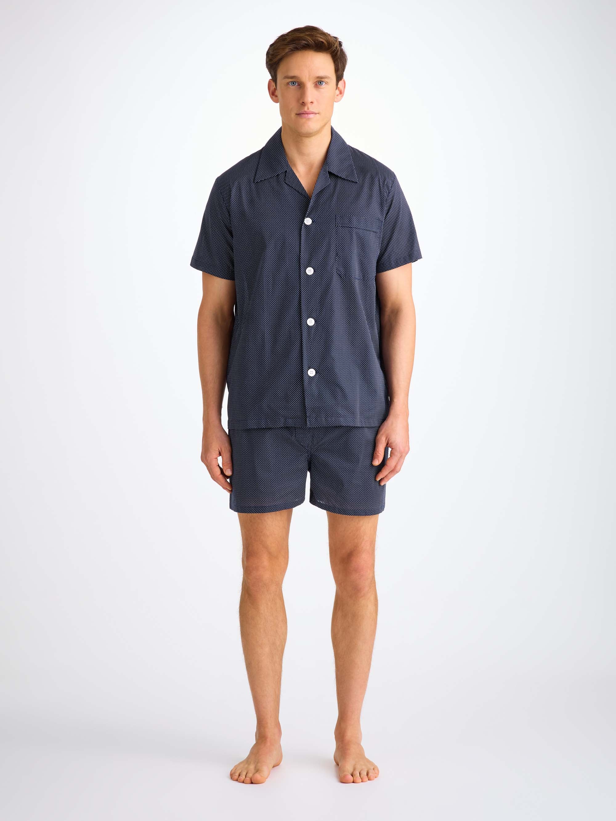 Men's Short Pyjamas Cotton Batiste Navy Pin Dot Print