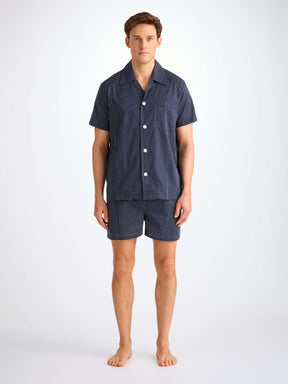 Men's Short Pyjamas Cotton Batiste Navy Pin Dot Print