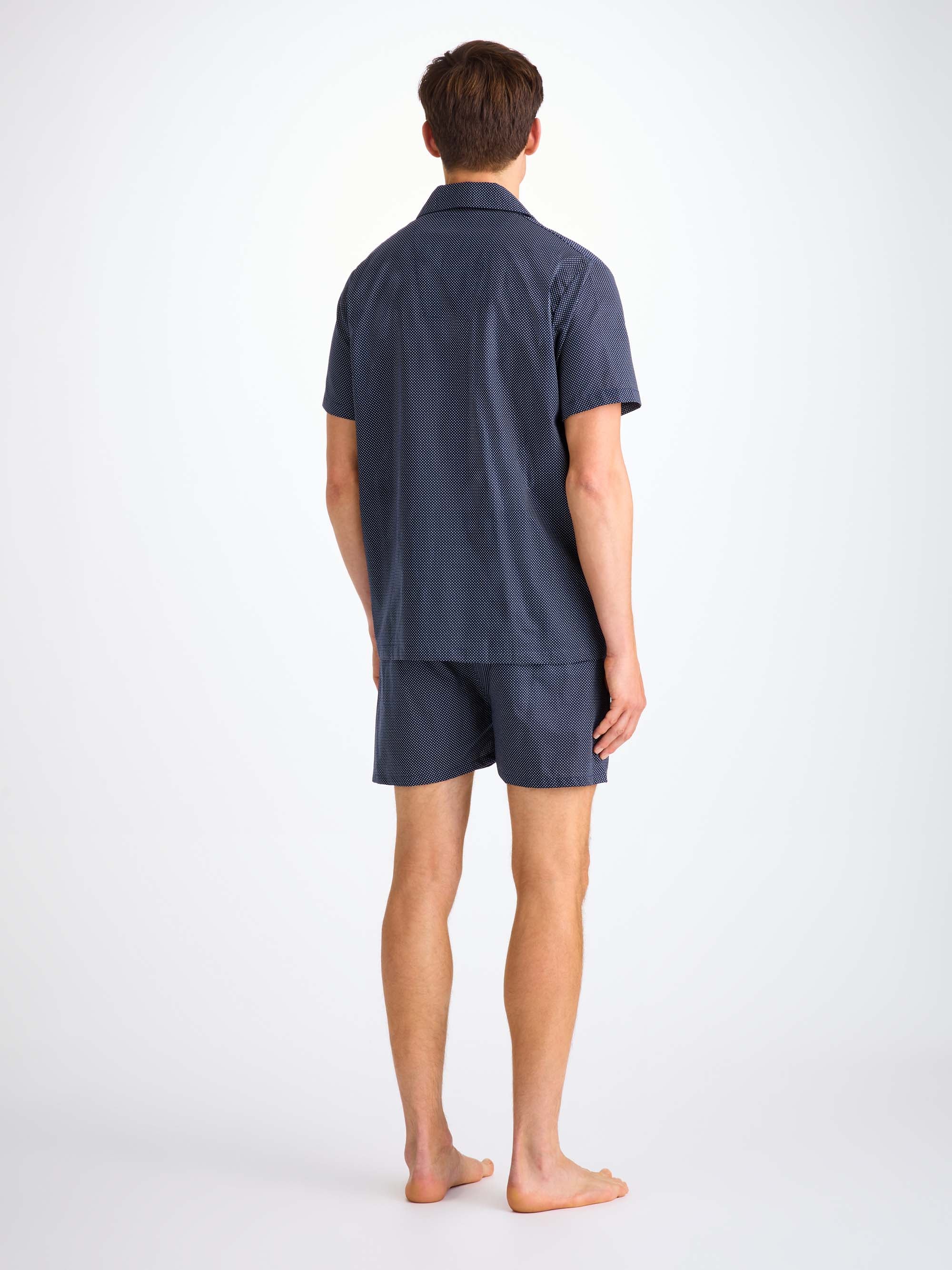 Men's Short Pyjamas Cotton Batiste Navy Pin Dot Print
