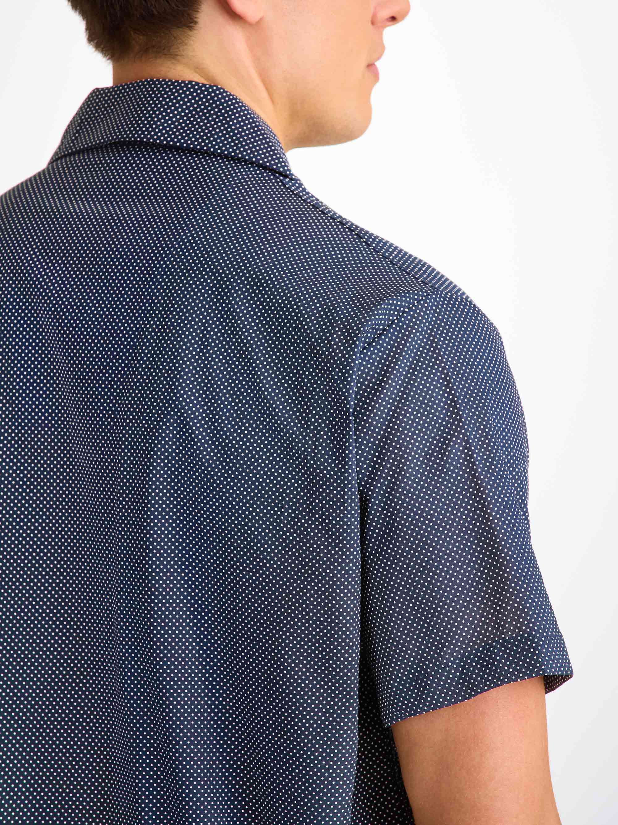 Men's Short Pyjamas Cotton Batiste Navy Pin Dot Print