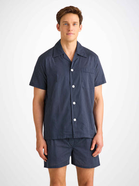 Men's Short Pyjamas Cotton Batiste Navy Pin Dot Print