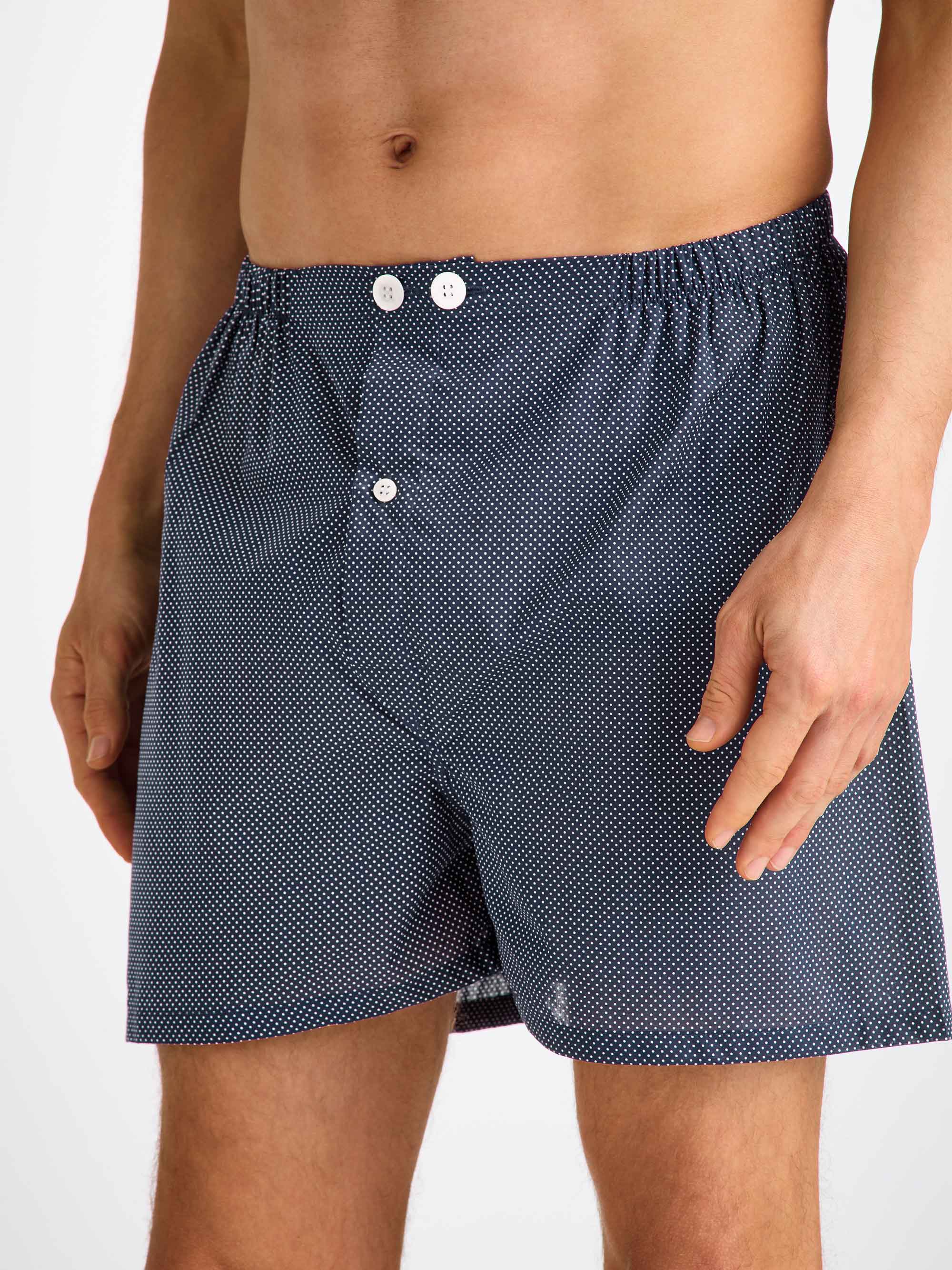Men's Short Pyjamas Cotton Batiste Navy Pin Dot Print
