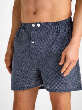 Men's Short Pyjamas Cotton Batiste Navy Pin Dot Print