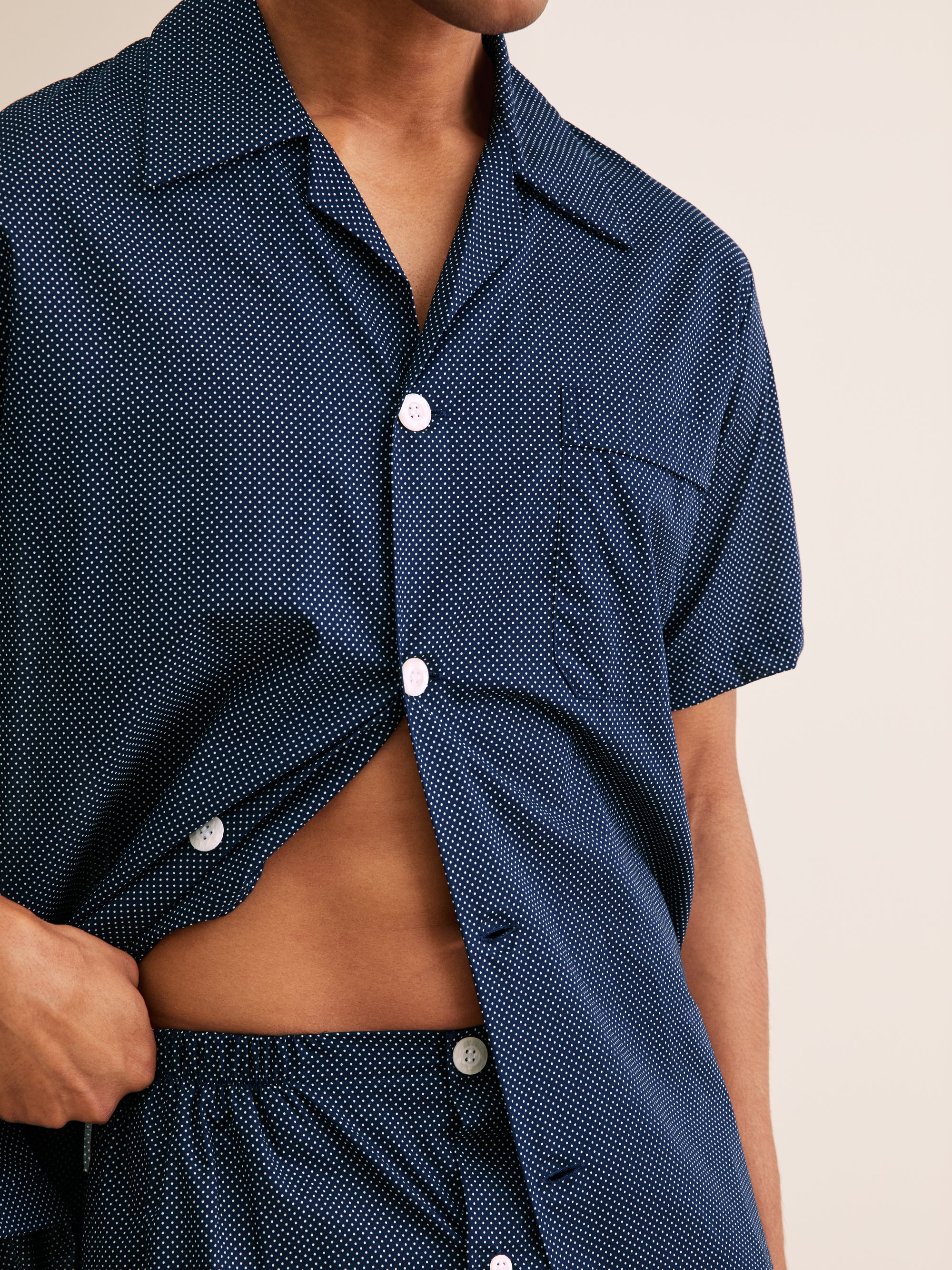 Men's Short Pyjamas Cotton Batiste Navy Pin Dot Print