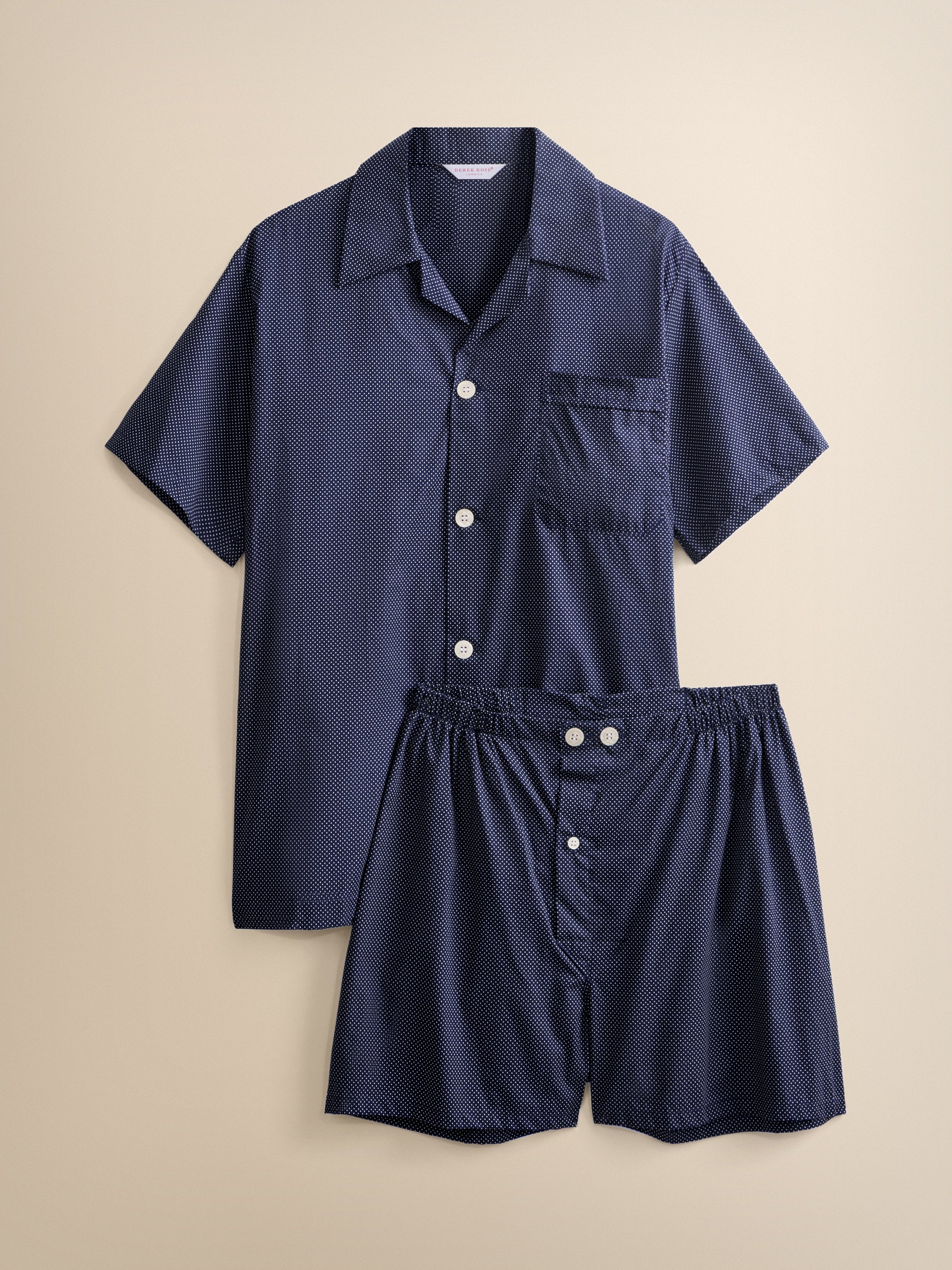 Plaza Cotton Batiste Short Pyjamas Navy Blue Pin Dot