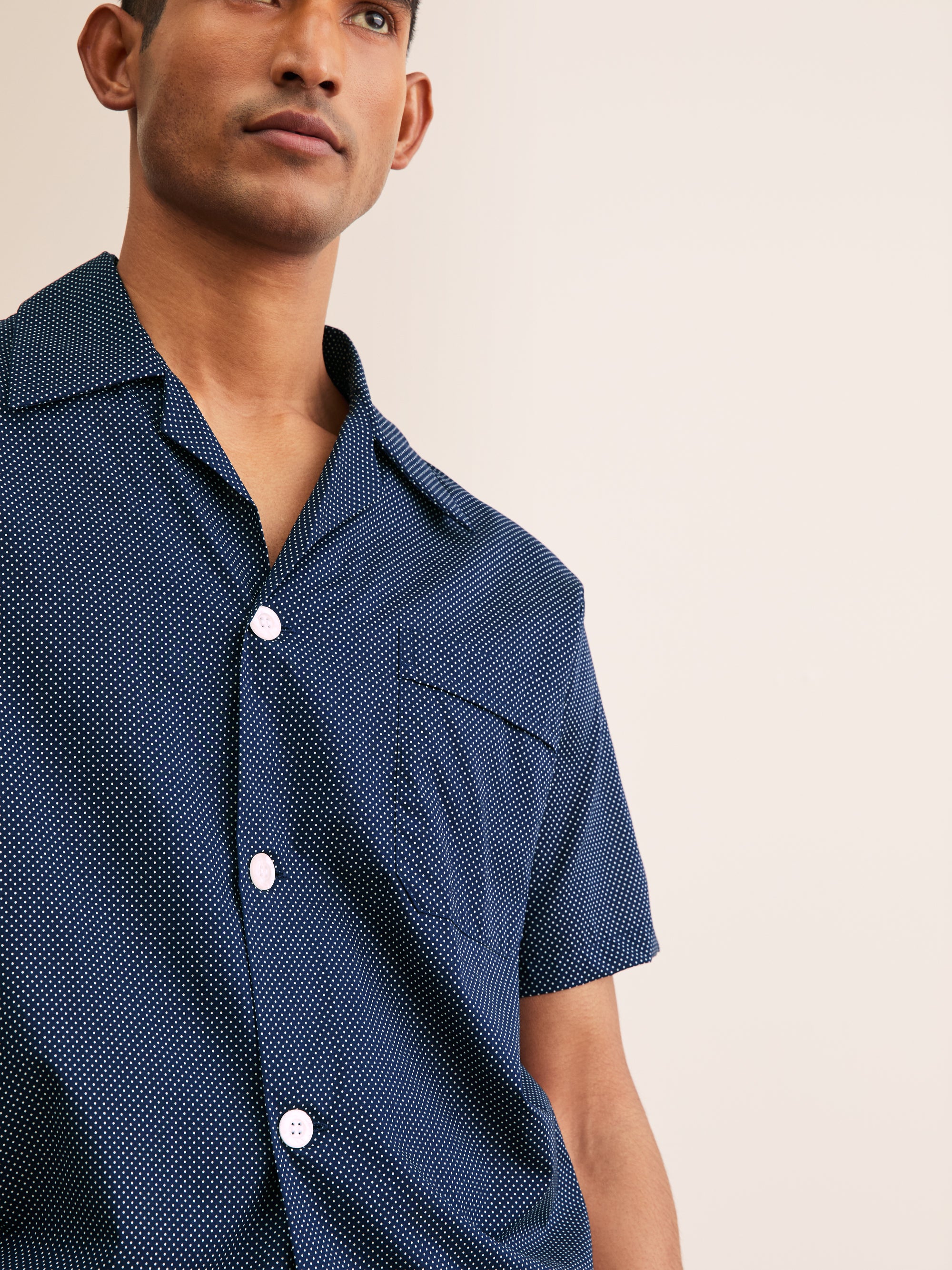 Men's Short Pyjamas Cotton Batiste Navy Pin Dot Print