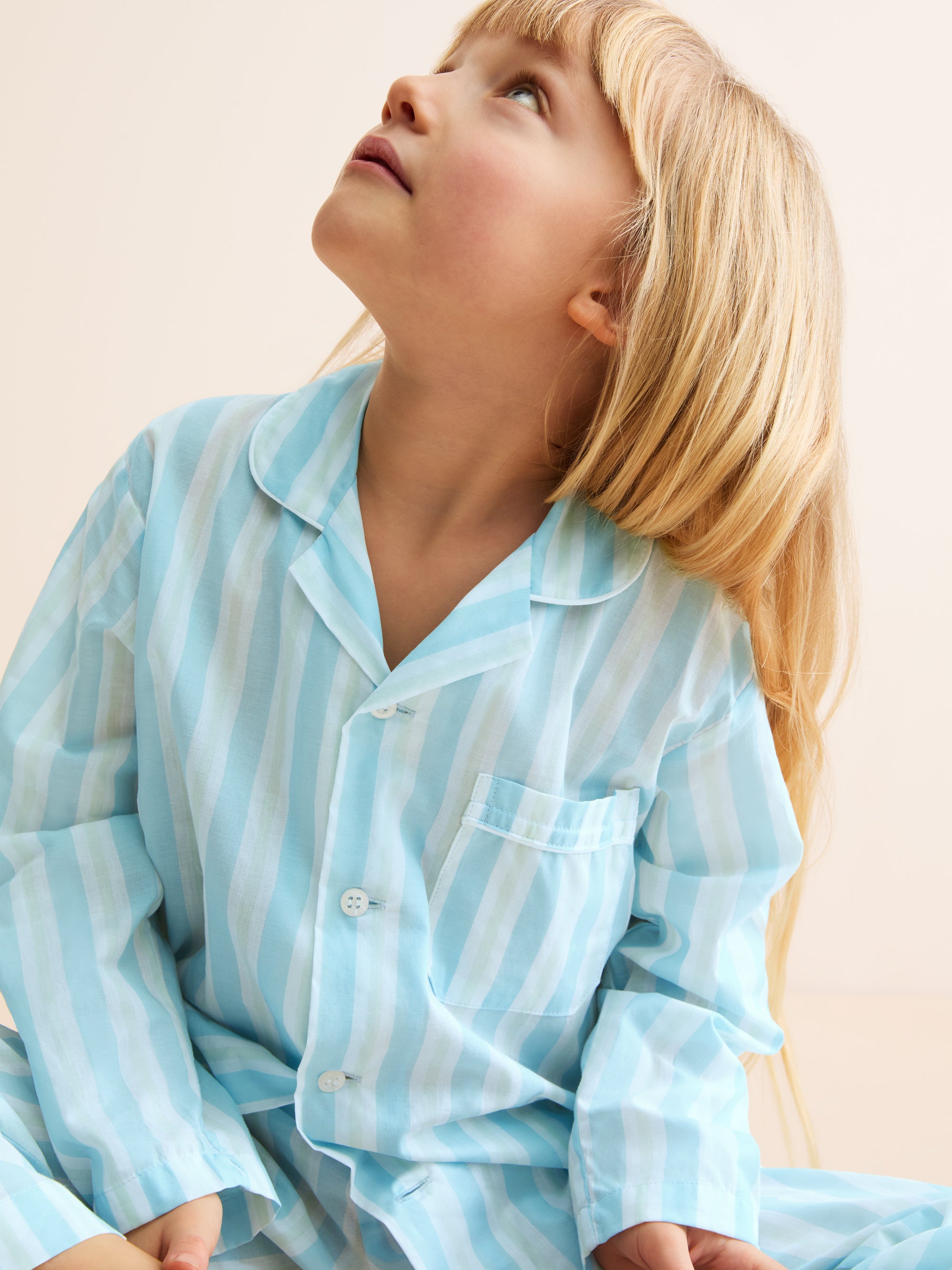 Kids' Pyjamas Amalfi Cotton Batiste Aqua Blue Stripe