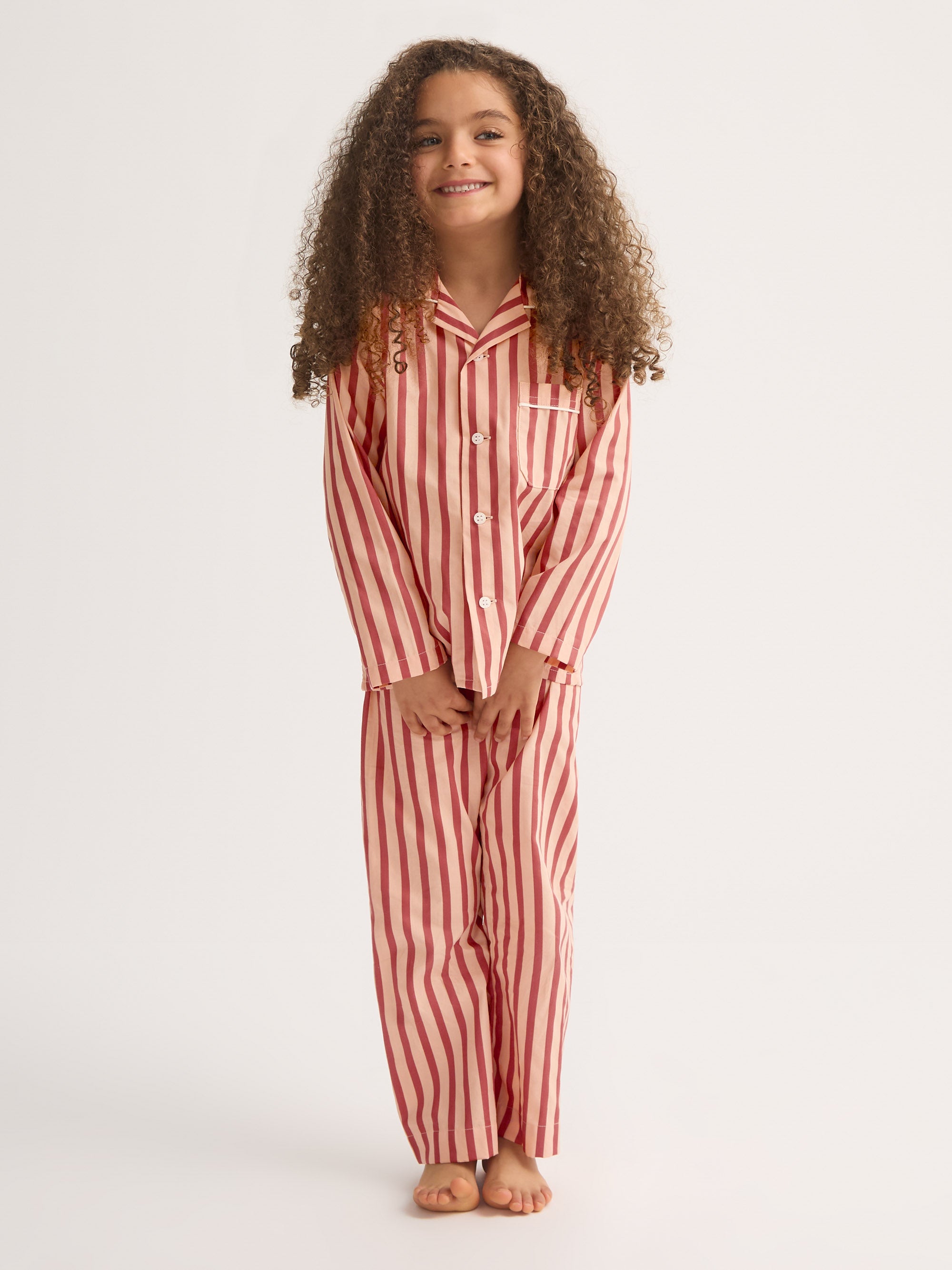 Kids' Pyjamas Capri Cotton Batiste Red & Peach Stripe