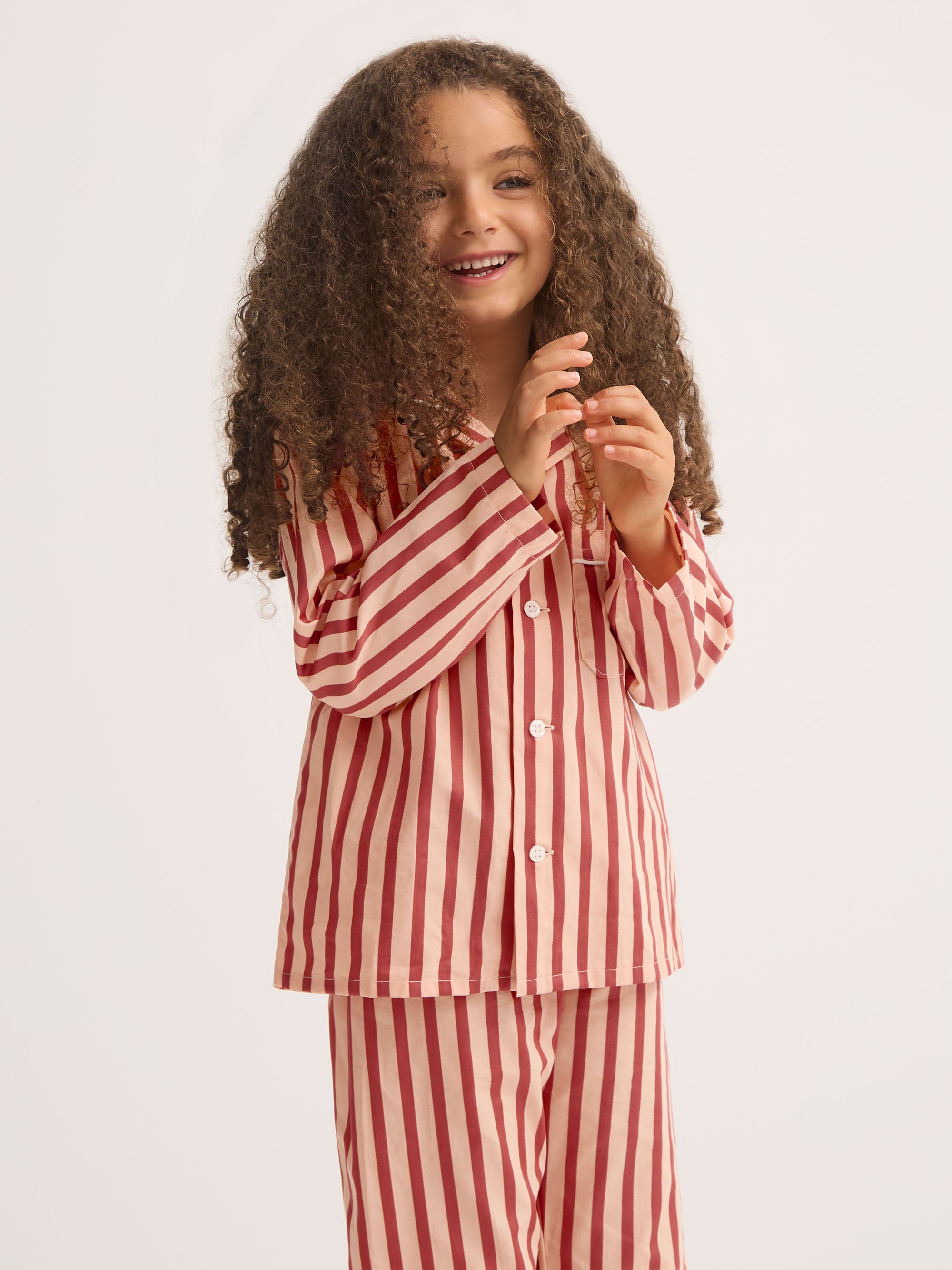 Kids' Pyjamas Capri Cotton Batiste Red & Peach Stripe
