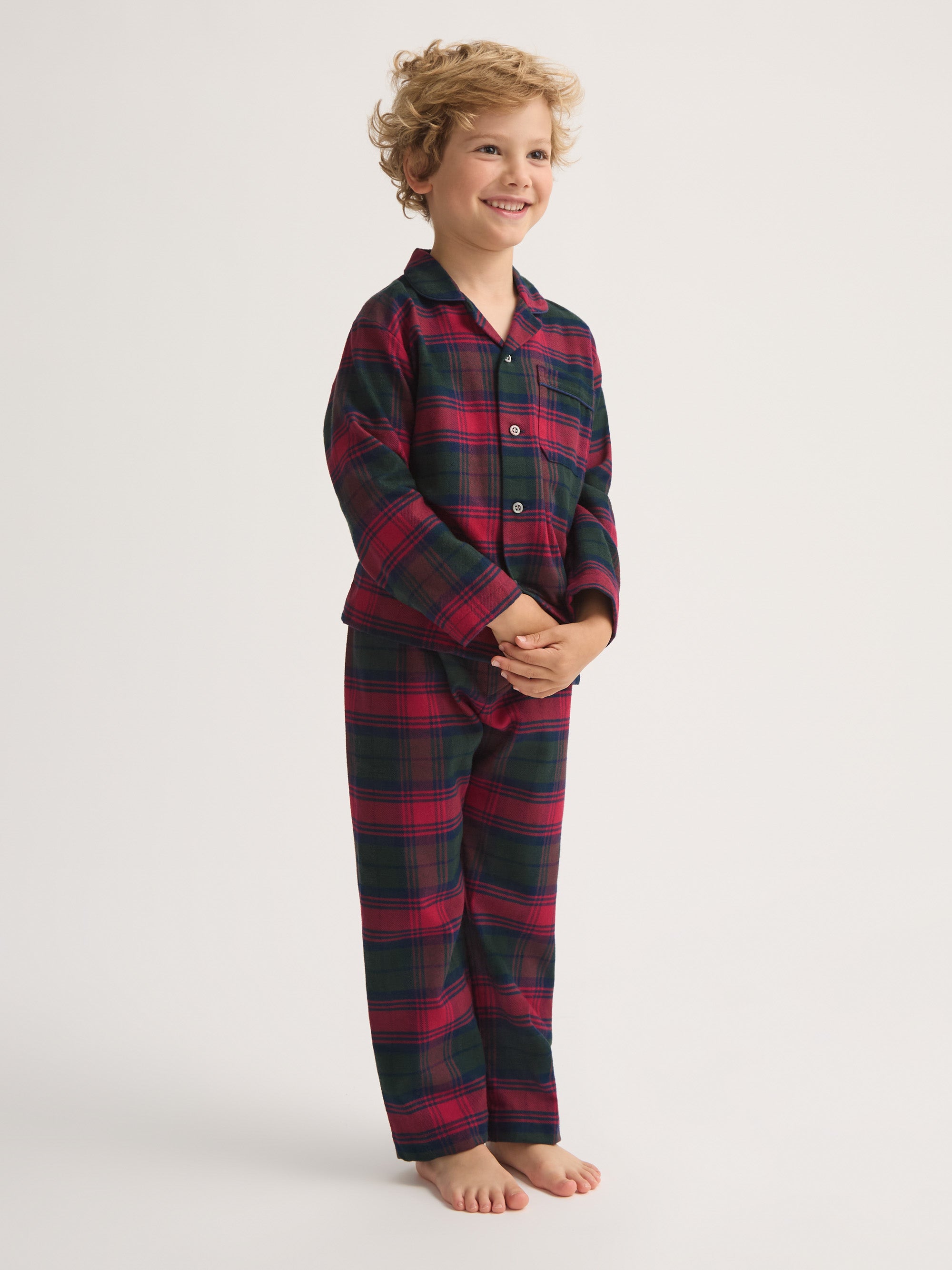 Kids' Pyjamas Kelburn Brushed Cotton Burgundy Red & Green Check