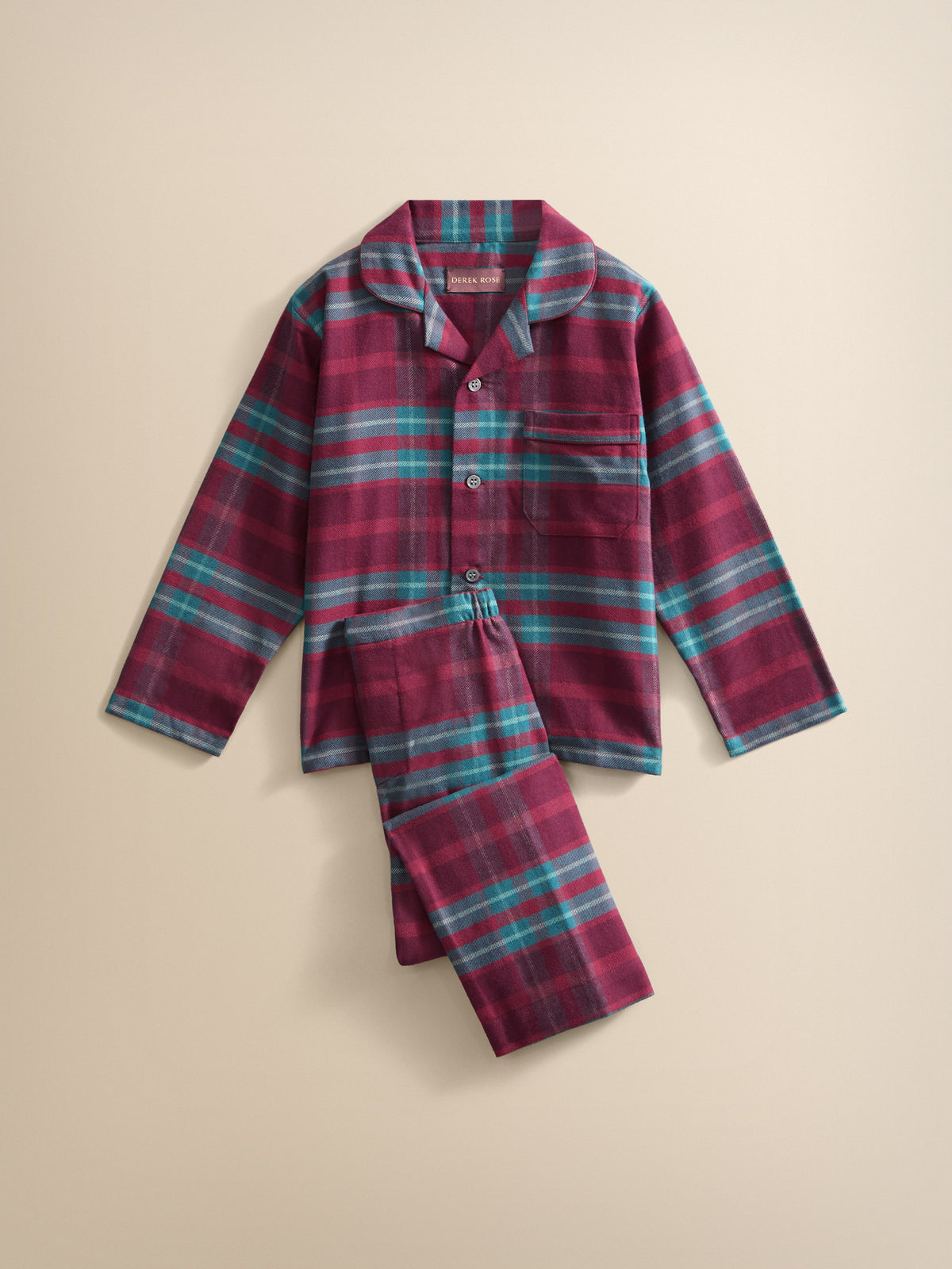 Kelburn Brushed Cotton Pyjamas Burgundy & Teal Check