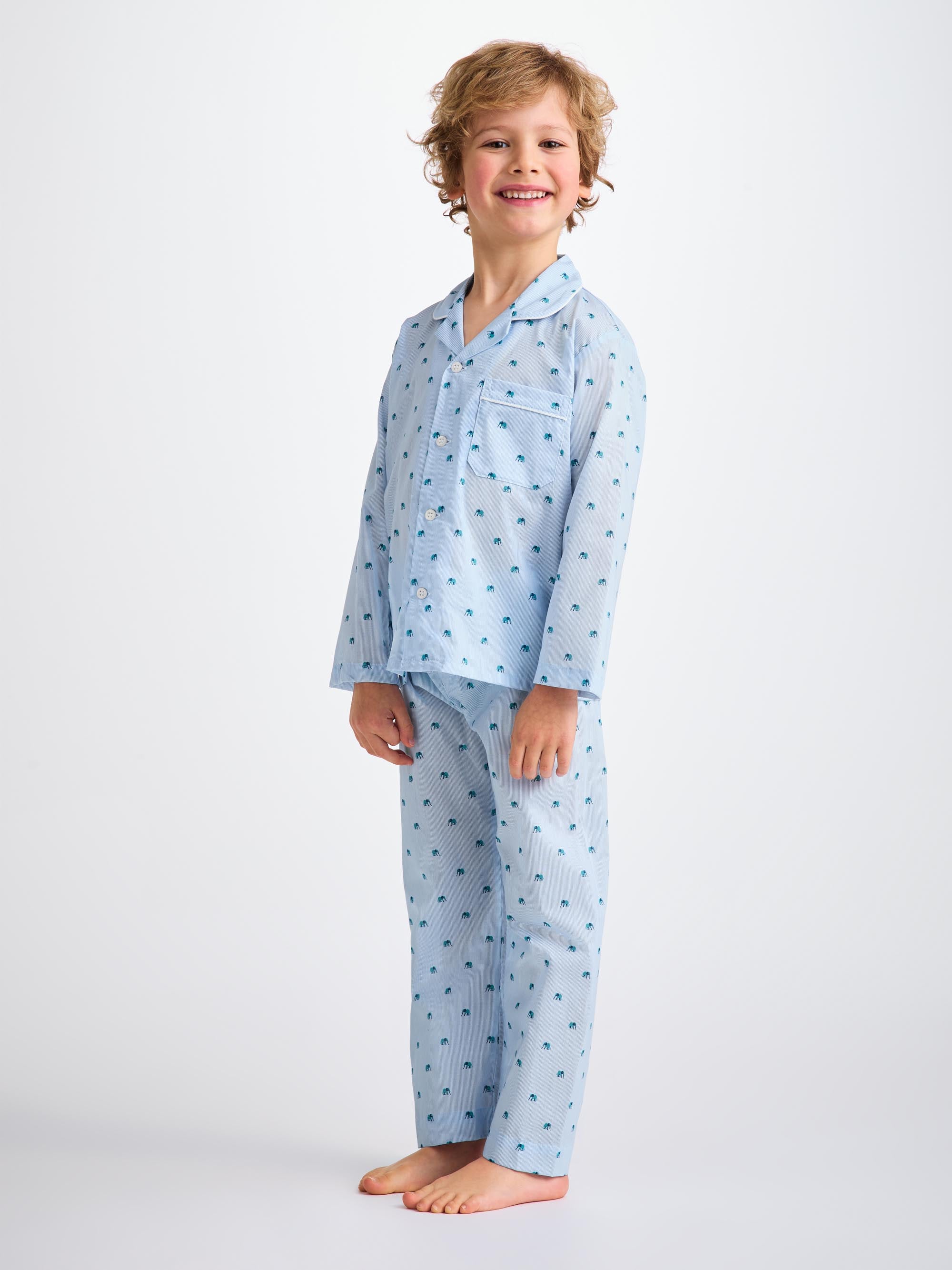 Kids' Pyjamas Cotton Batiste Blue Elephant Print