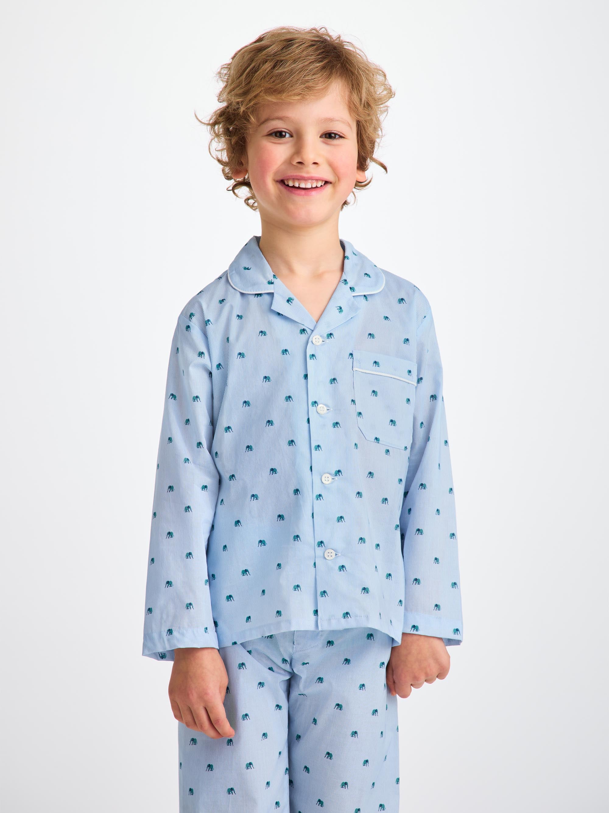 Kids' Pyjamas Cotton Batiste Blue Elephant Print
