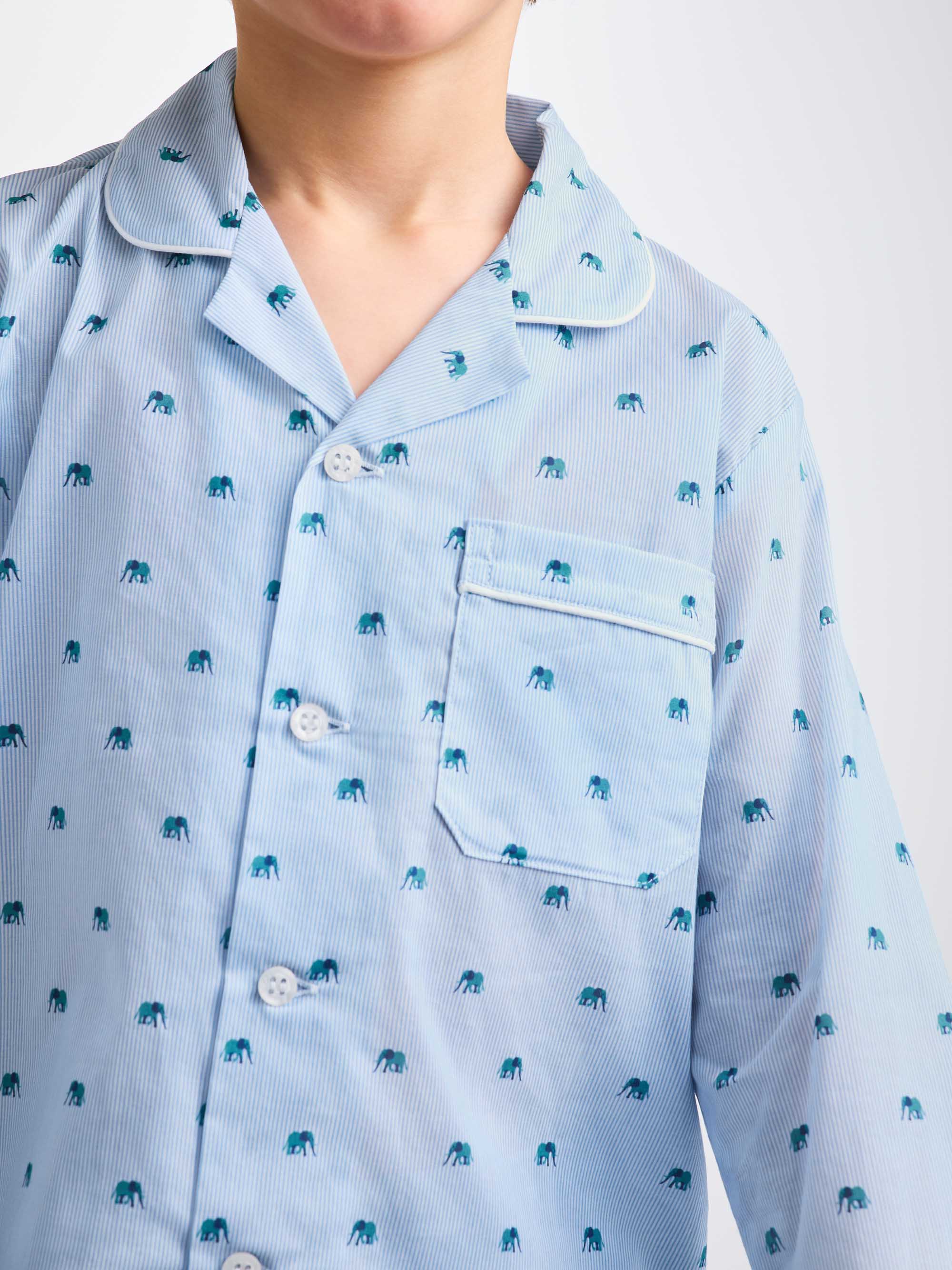Kids' Pyjamas Cotton Batiste Blue Elephant Print