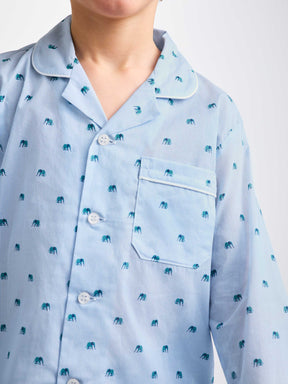 Kids' Pyjamas Cotton Batiste Blue Elephant Print