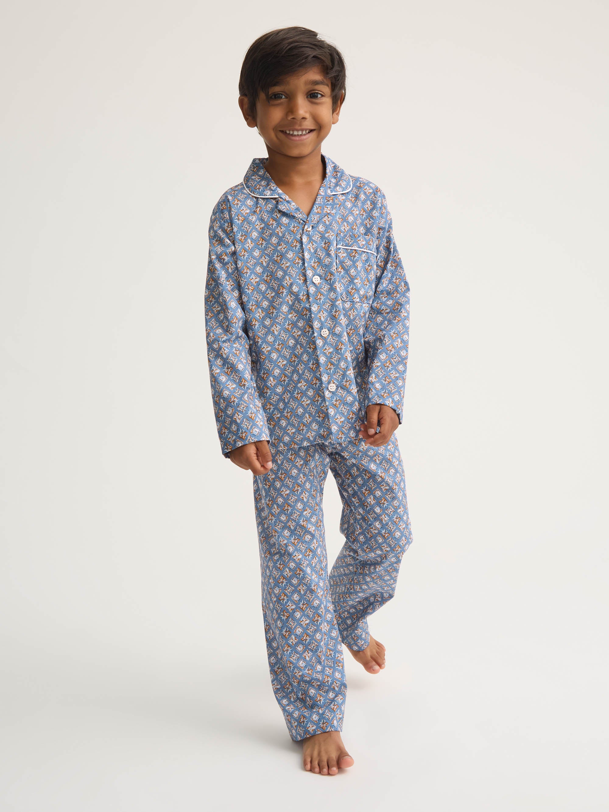 Kids' Pyjamas Cotton Batiste Blue Multicolour Diamond Print