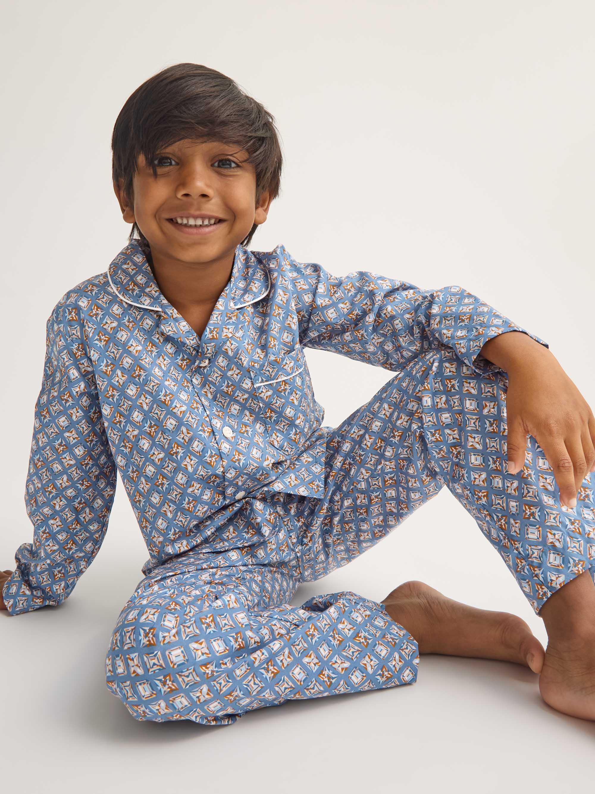 Kids' Pyjamas Cotton Batiste Blue Multicolour Diamond Print