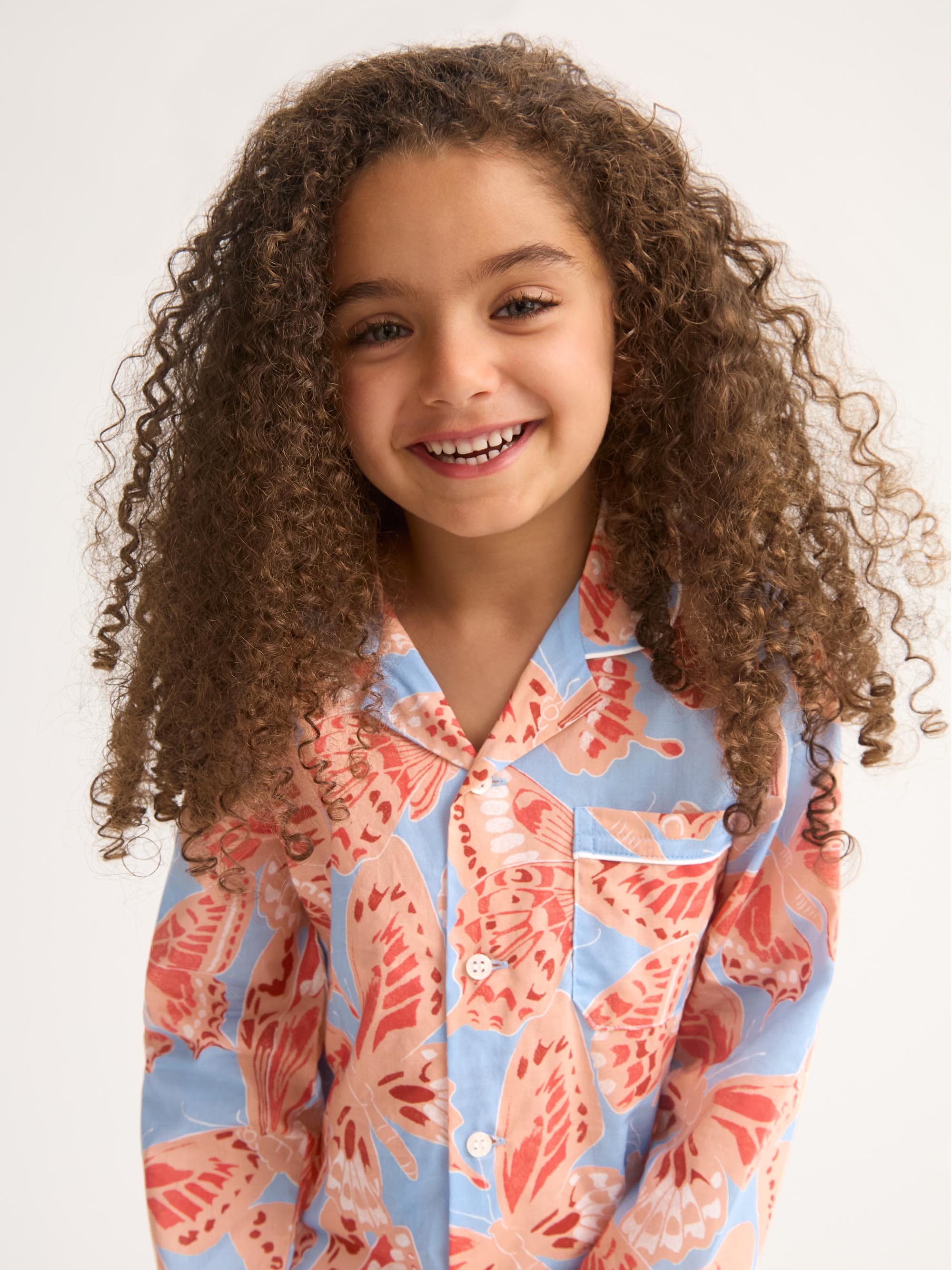 Kids' Pyjamas Cotton Batiste Light Blue & Peach Butterfly Print