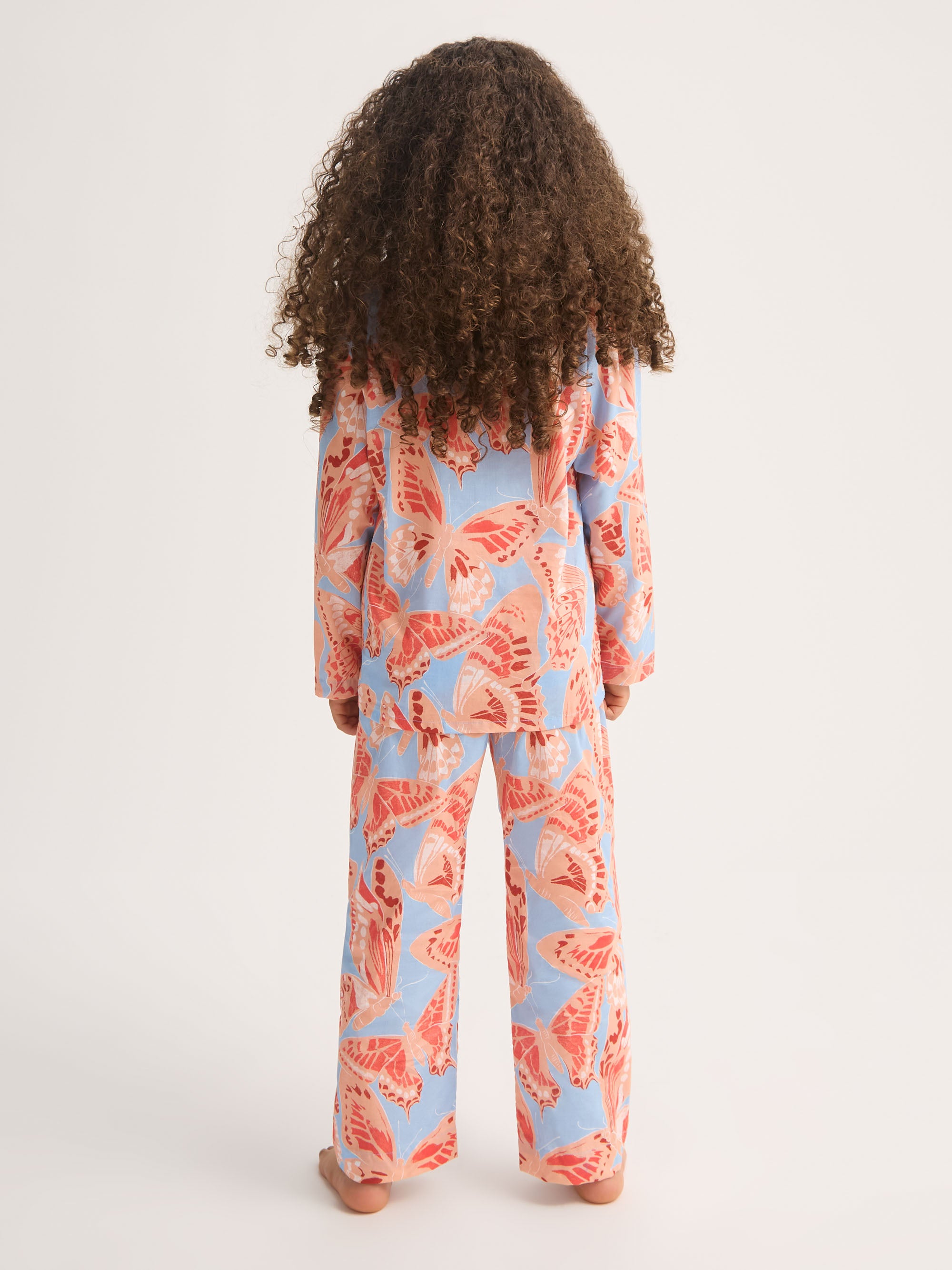 Kids' Pyjamas Cotton Batiste Light Blue & Peach Butterfly Print