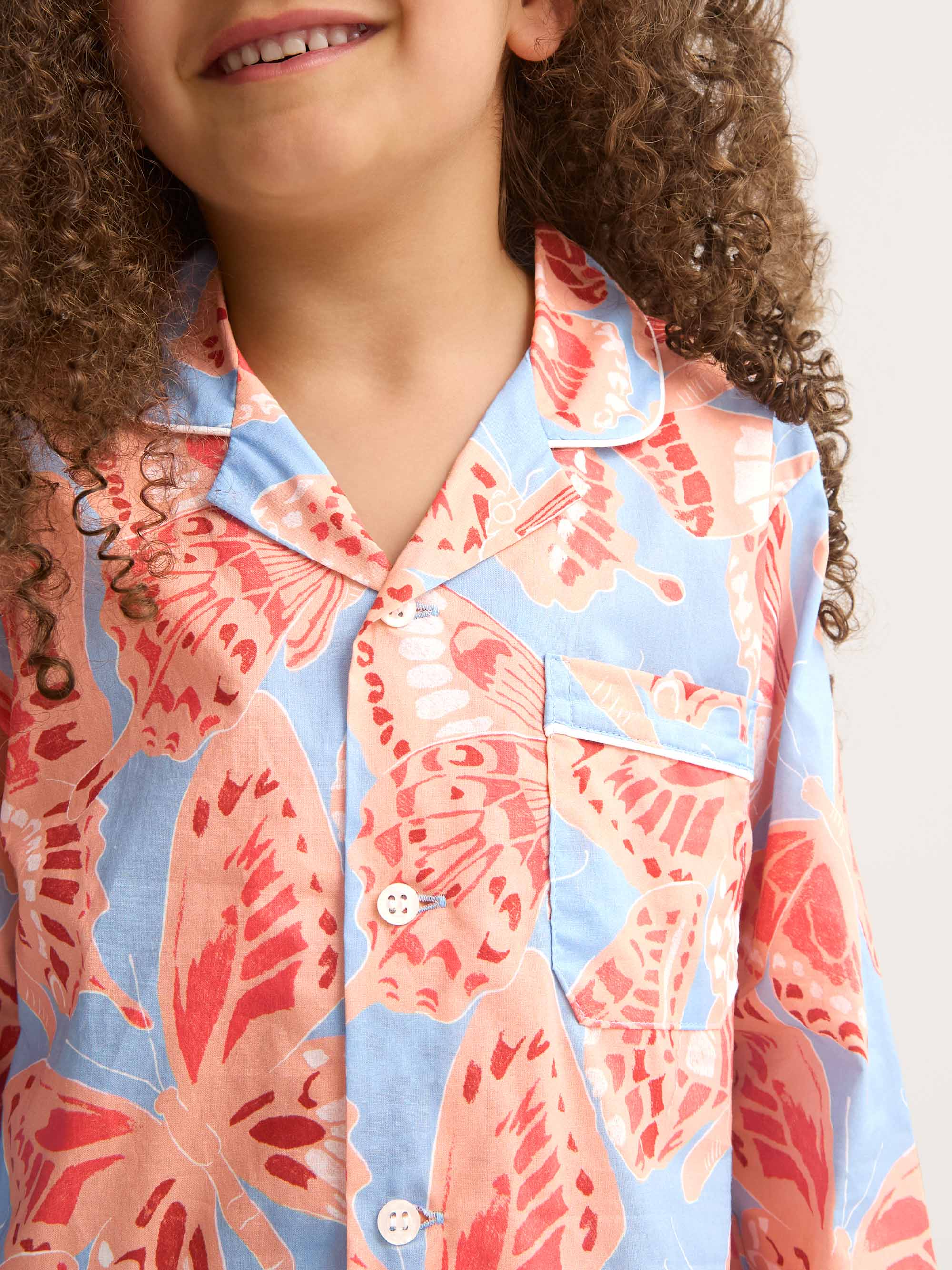 Kids' Pyjamas Cotton Batiste Light Blue & Peach Butterfly Print