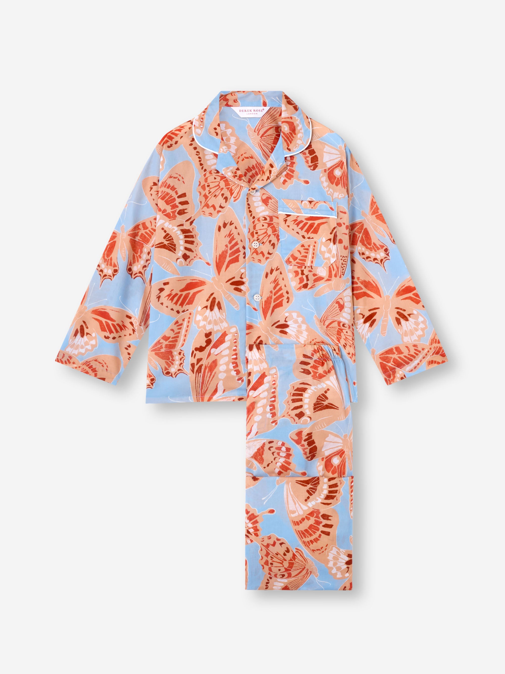 Kids' Pyjamas Cotton Batiste Light Blue & Peach Butterfly Print