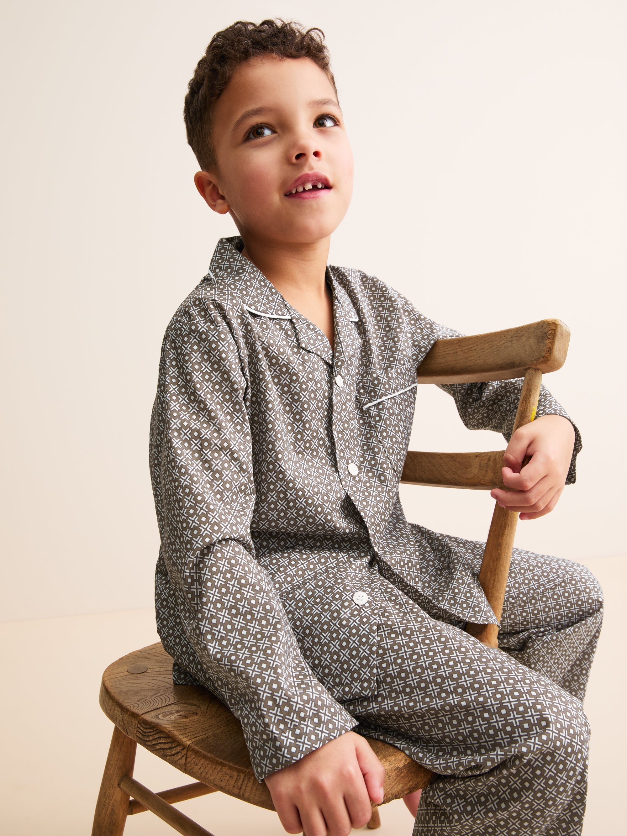 Kids' Pyjamas London Transport Cotton Batiste Taupe Cross