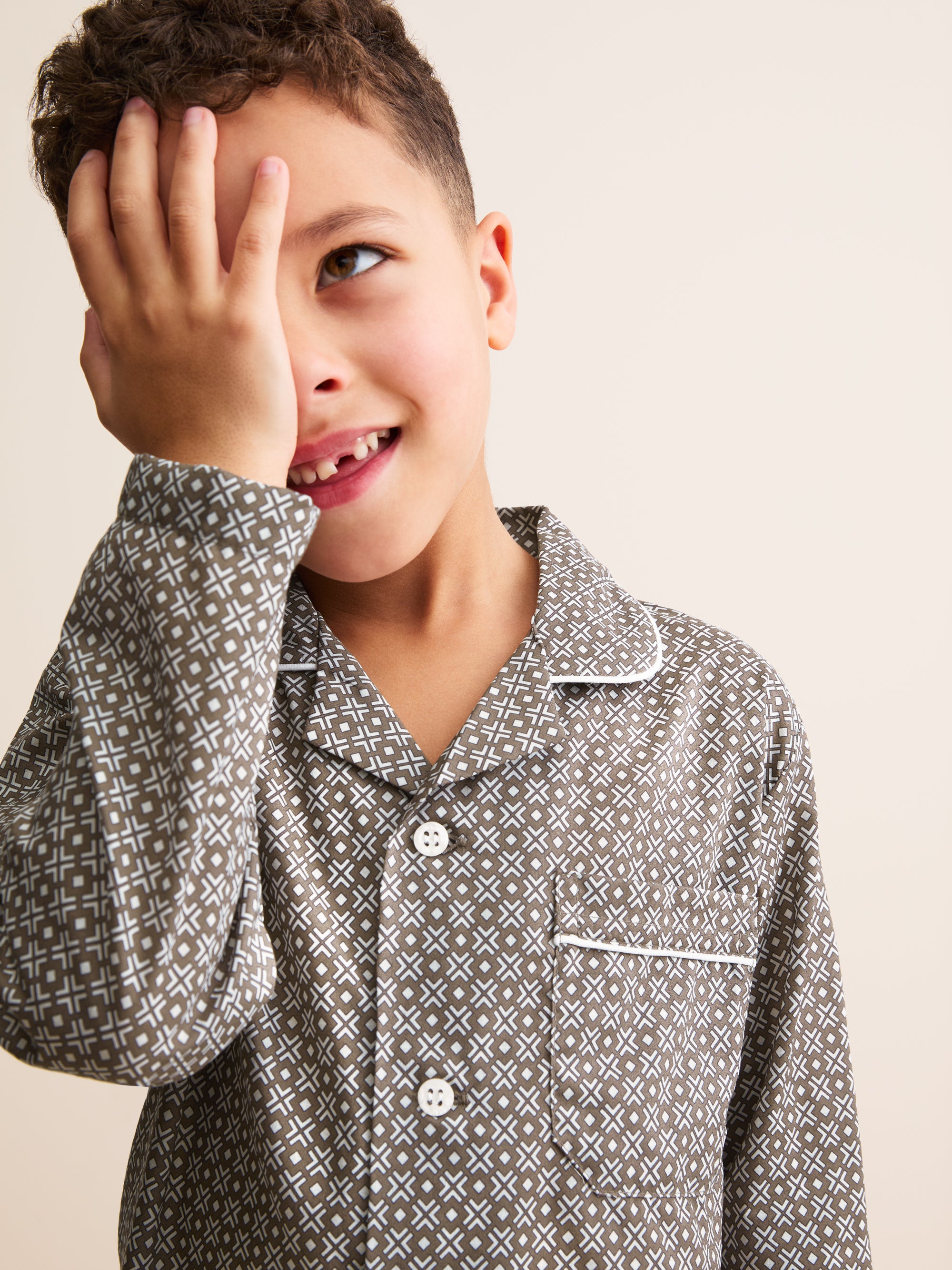 Kids' Pyjamas London Transport Cotton Batiste Taupe Cross