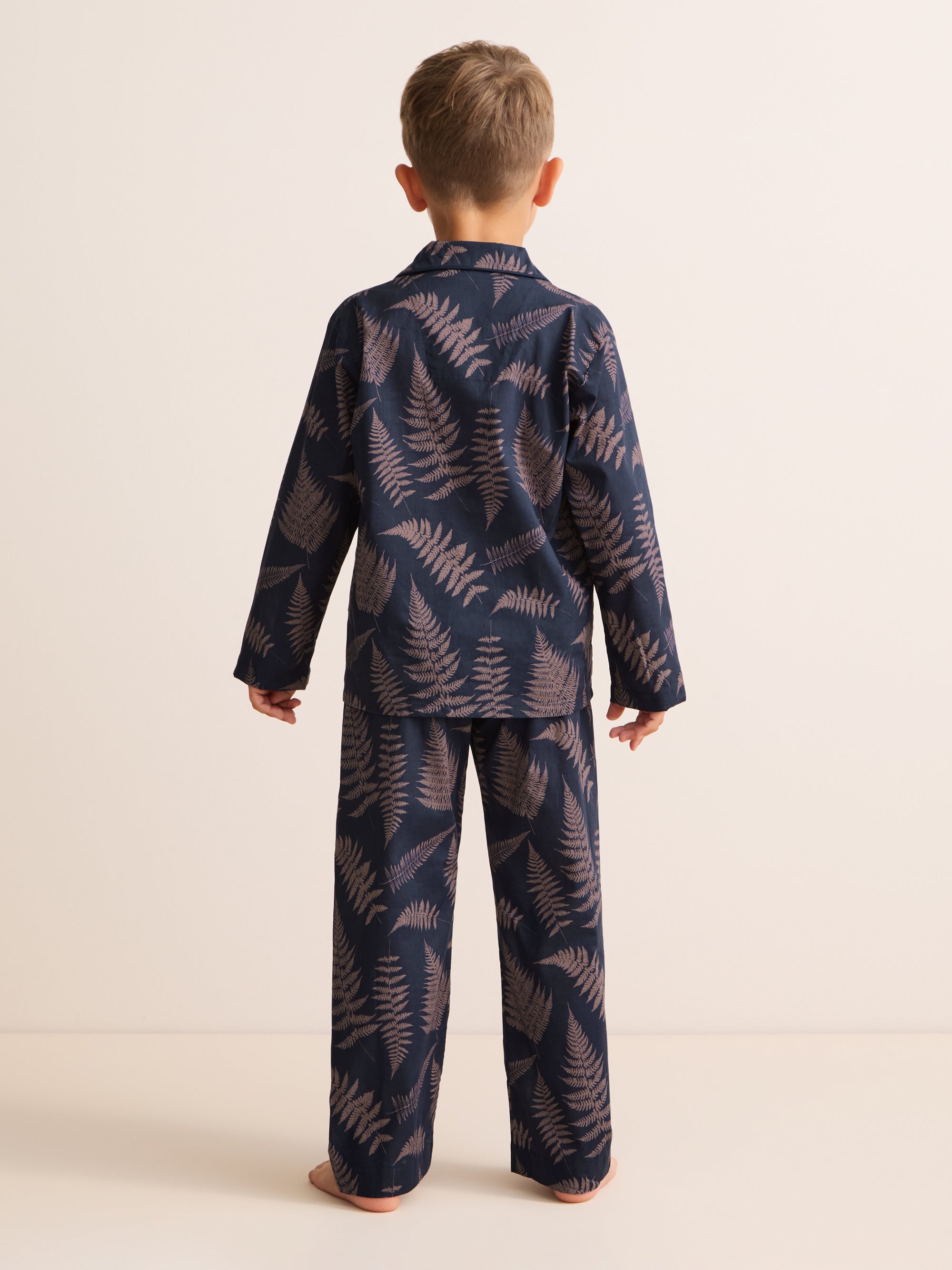 Ledbury Cotton Batiste Pyjamas Navy & Pink Fern