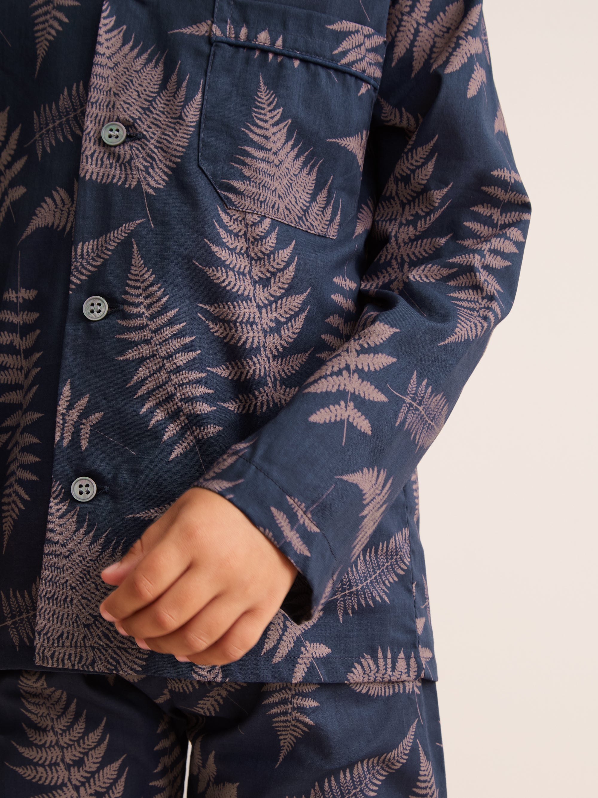Ledbury Cotton Batiste Pyjamas Navy & Pink Fern