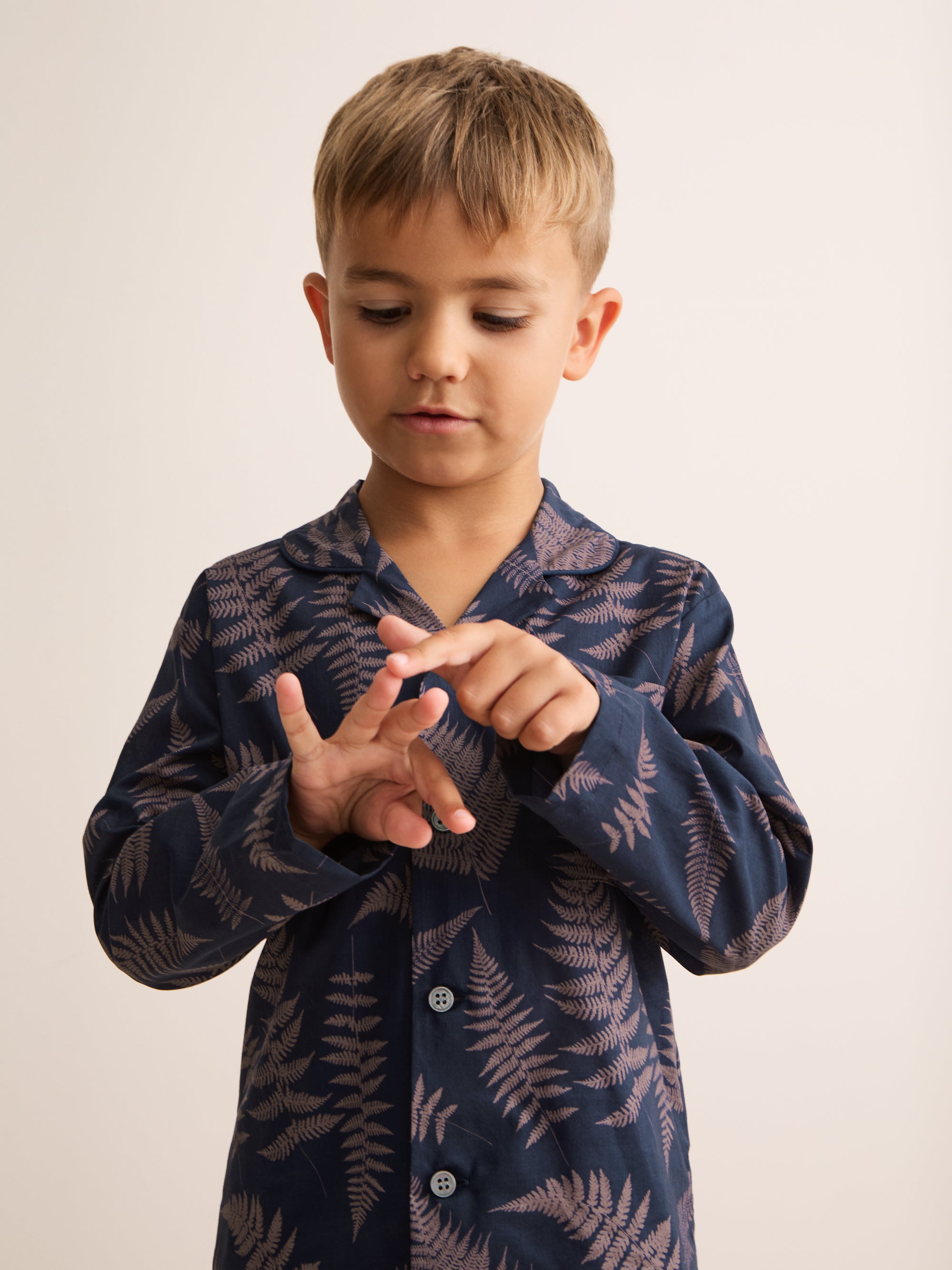 Ledbury Cotton Batiste Pyjamas Navy & Pink Fern